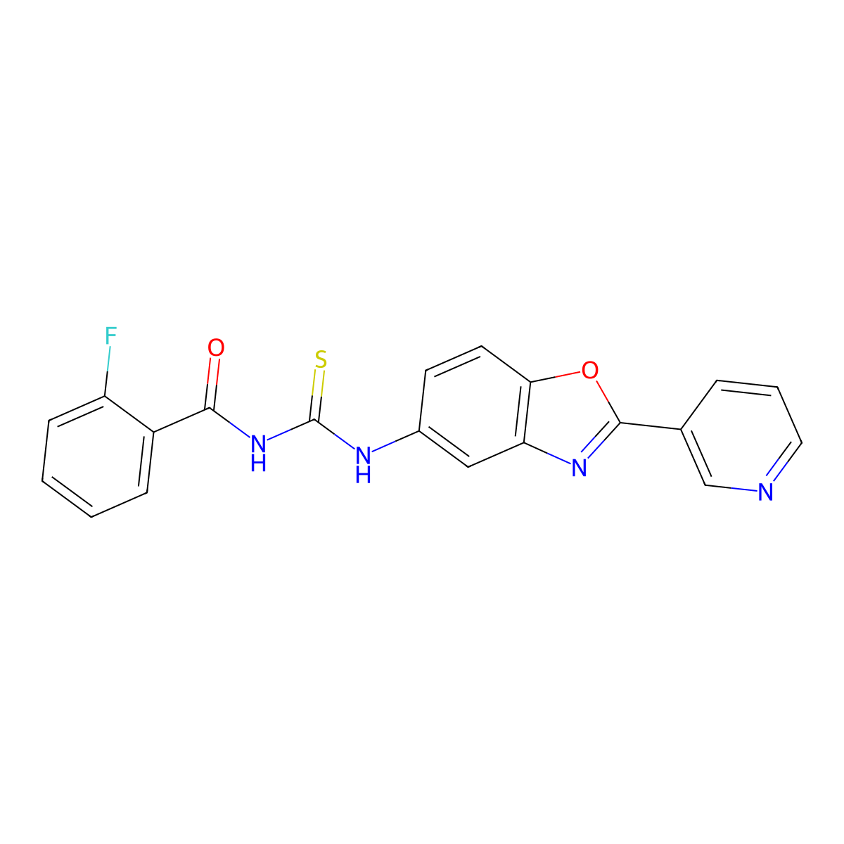 2-fluoro-N-[(2-pyridin-3-yl-1,3-benzoxazol-5-yl)carbamothioyl]benzamide molecular structure, CAS 425667-03-4