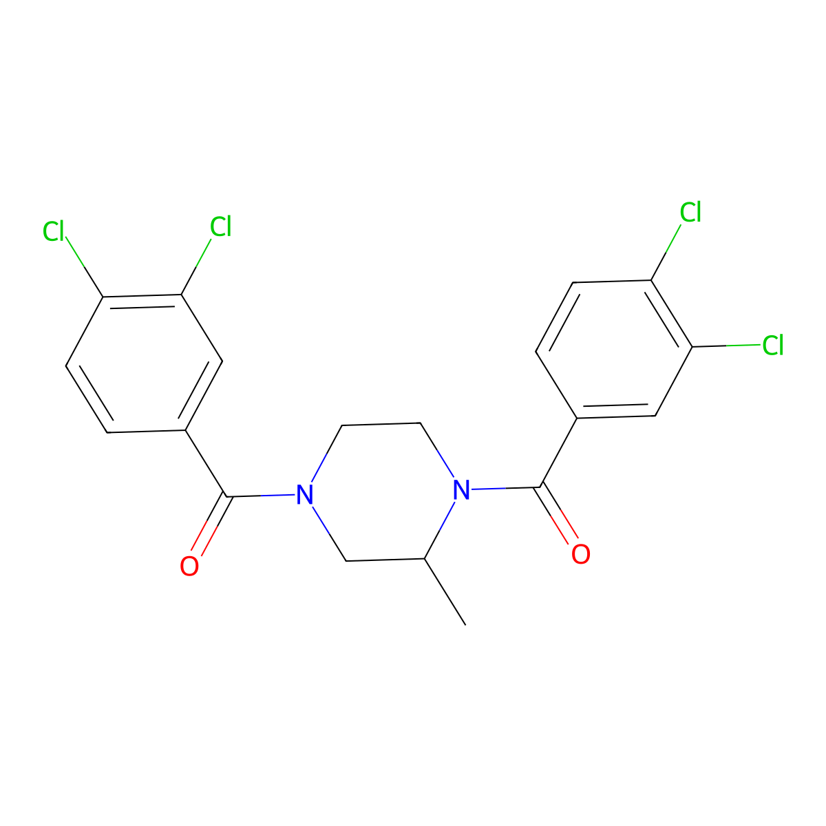 1,4-Bis(3,4-dichlorobenzoyl)-2-methylpiperazine molecular structure, CAS 425667-04-5