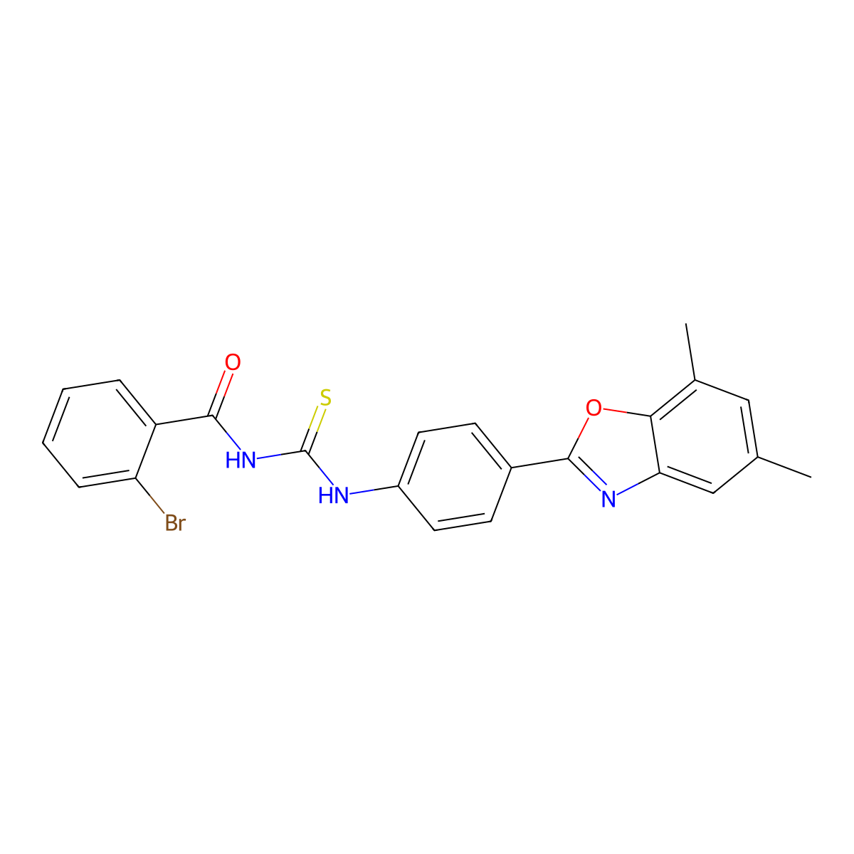 2-bromo-N-[[4-(5,7-dimethyl-1,3-benzoxazol-2-yl)phenyl]carbamothioyl]benzamide molecular structure, CAS 425667-18-1