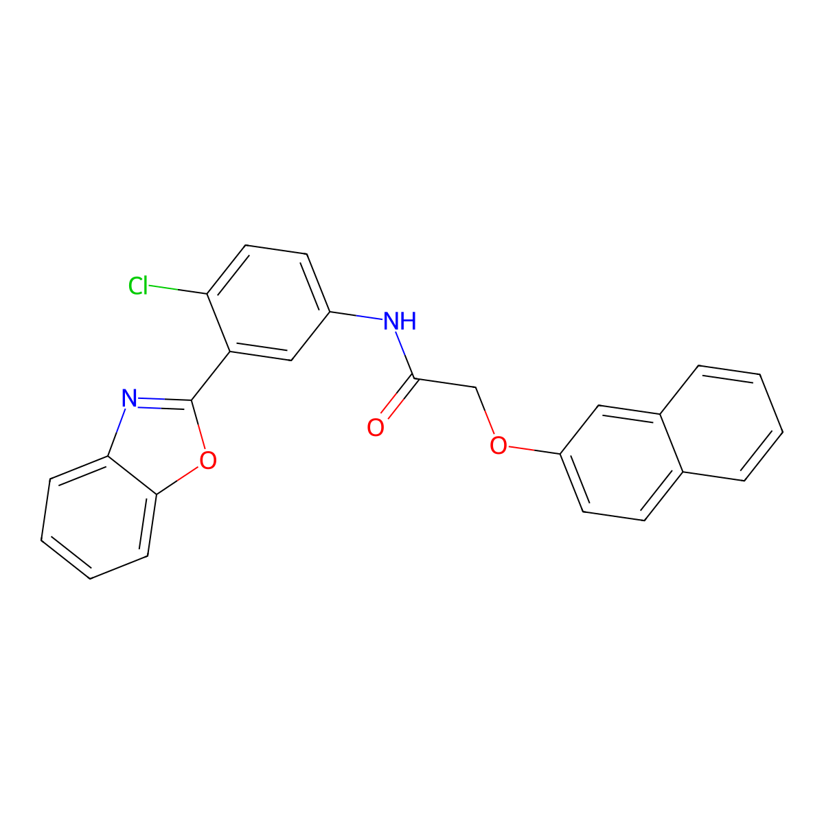 N-[3-(1,3-benzoxazol-2-yl)-4-chlorophenyl]-2-naphthalen-2-yloxyacetamide molecular structure, CAS 425667-24-9