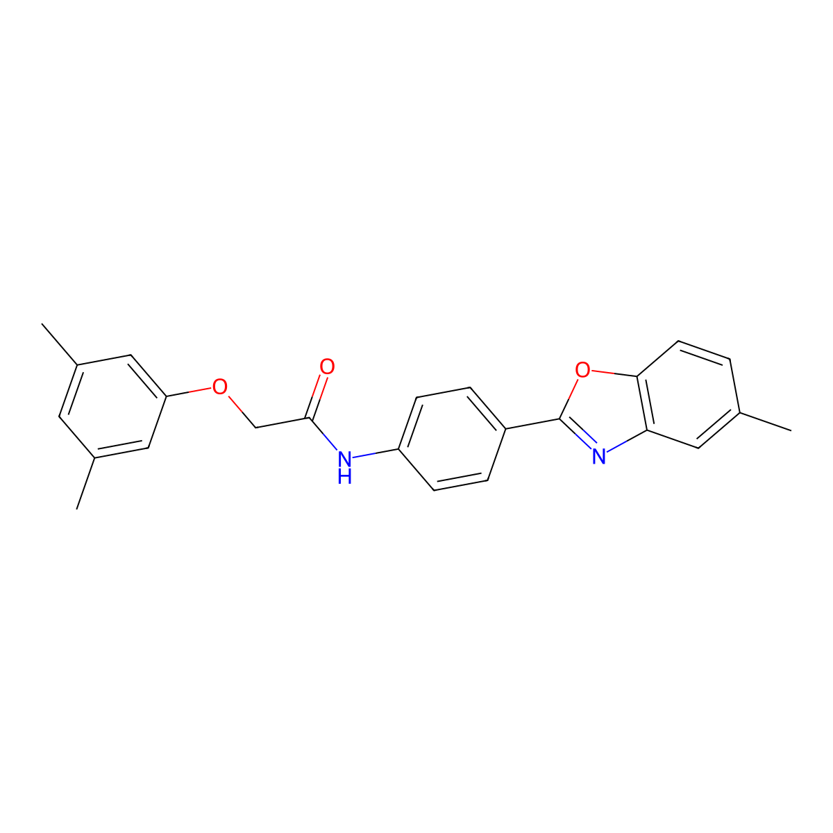 2-(3,5-dimethylphenoxy)-N-[4-(5-methyl-1,3-benzoxazol-2-yl)phenyl]acetamide molecular structure, CAS 425667-28-3