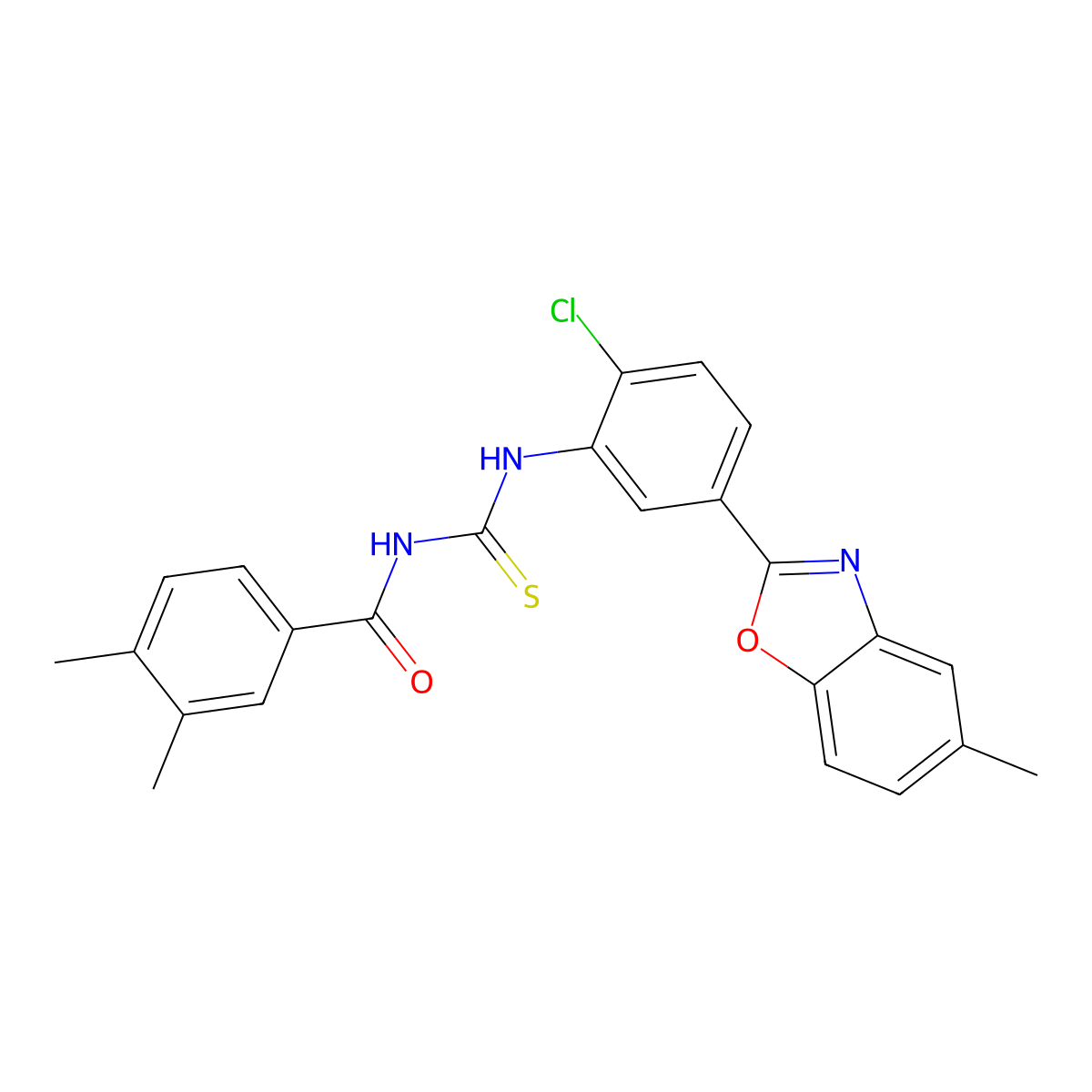 N-[[2-chloro-5-(5-methyl-1,3-benzoxazol-2-yl)phenyl]carbamothioyl]-3,4-dimethylbenzamide molecular structure, CAS 425667-29-4