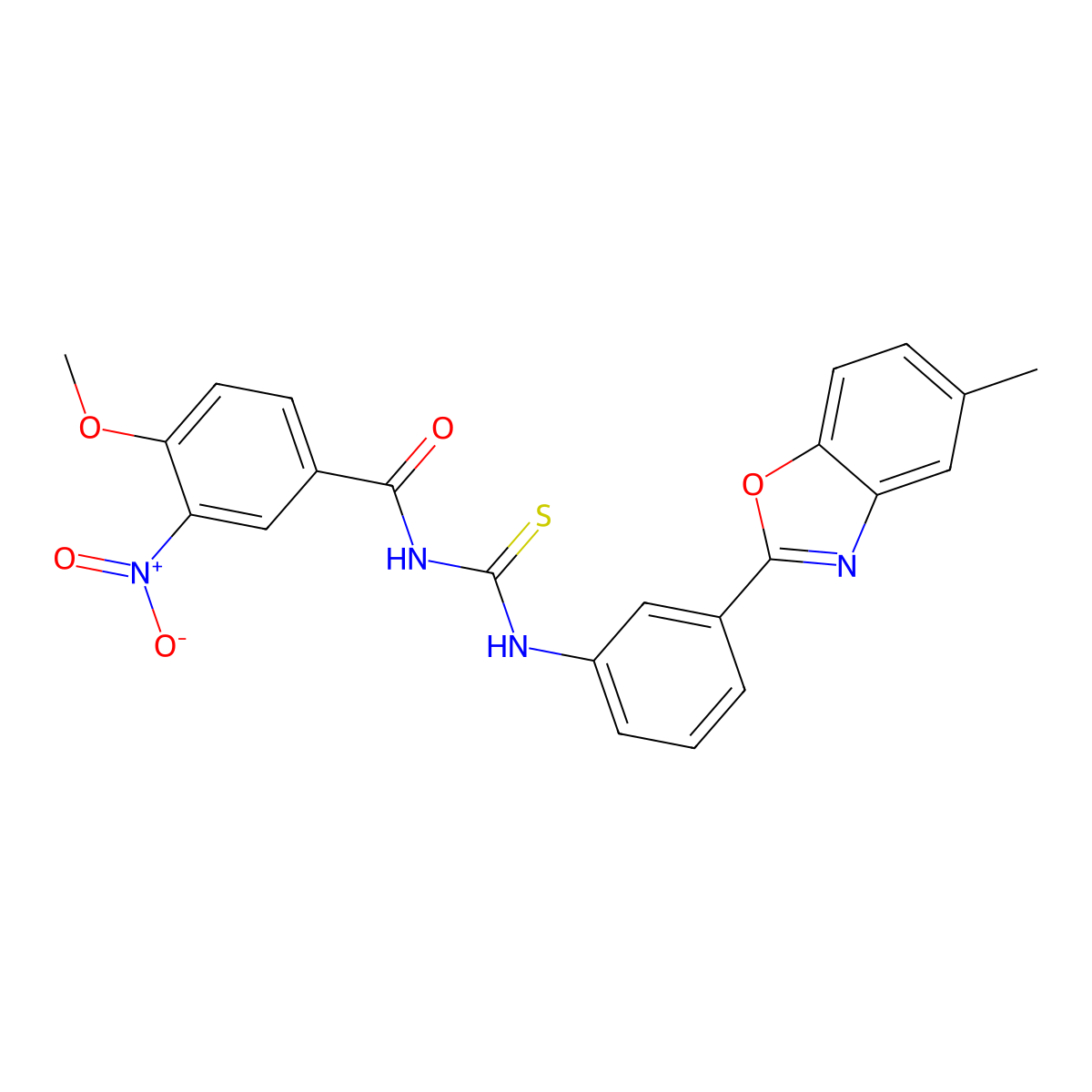 4-methoxy-N-[[3-(5-methyl-1,3-benzoxazol-2-yl)phenyl]carbamothioyl]-3-nitrobenzamide molecular structure, CAS 425667-60-3