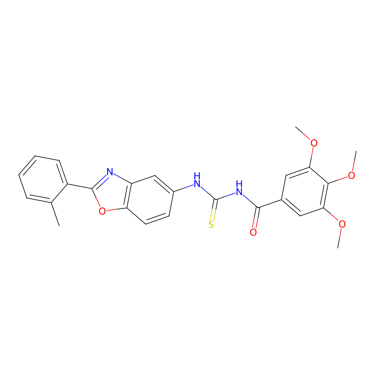 N-[2-(2-methylphenyl)-1,3-benzoxazol-5-yl]-N'-(3,4,5-trimethoxybenzoyl)thiourea molecular structure, CAS 425667-68-1