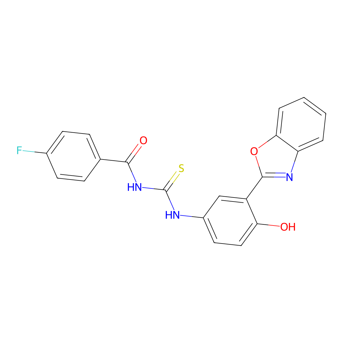 N-{[3-(1,3-benzoxazol-2-yl)-4-hydroxyphenyl]carbamothioyl}-4-fluorobenzamide molecular structure, CAS 425667-87-4