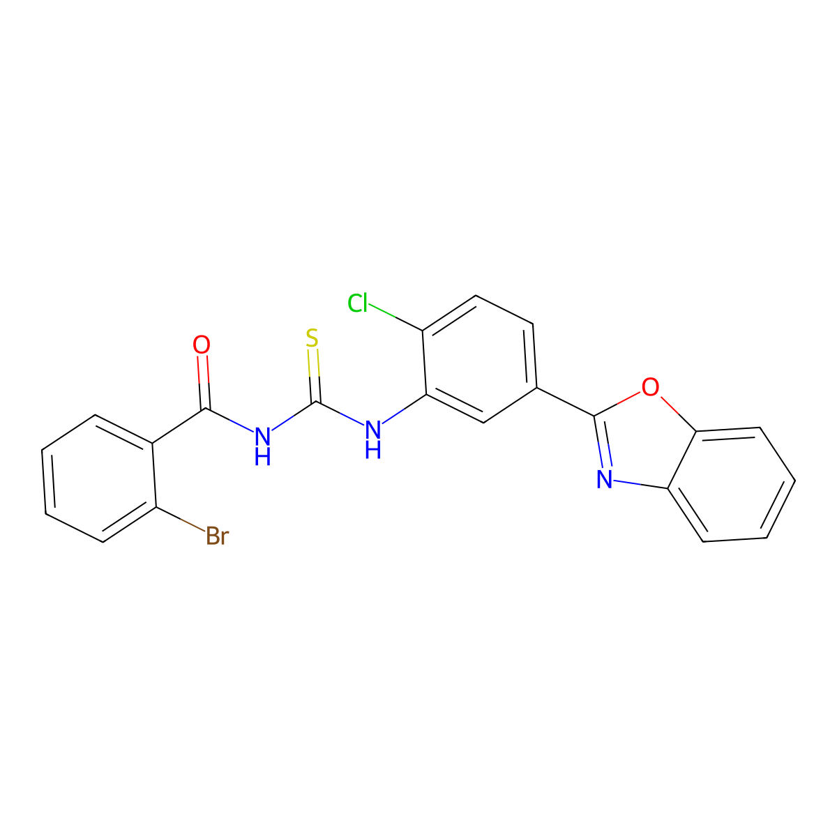 N-[[5-(1,3-benzoxazol-2-yl)-2-chlorophenyl]carbamothioyl]-2-bromobenzamide molecular structure, CAS 425668-09-3