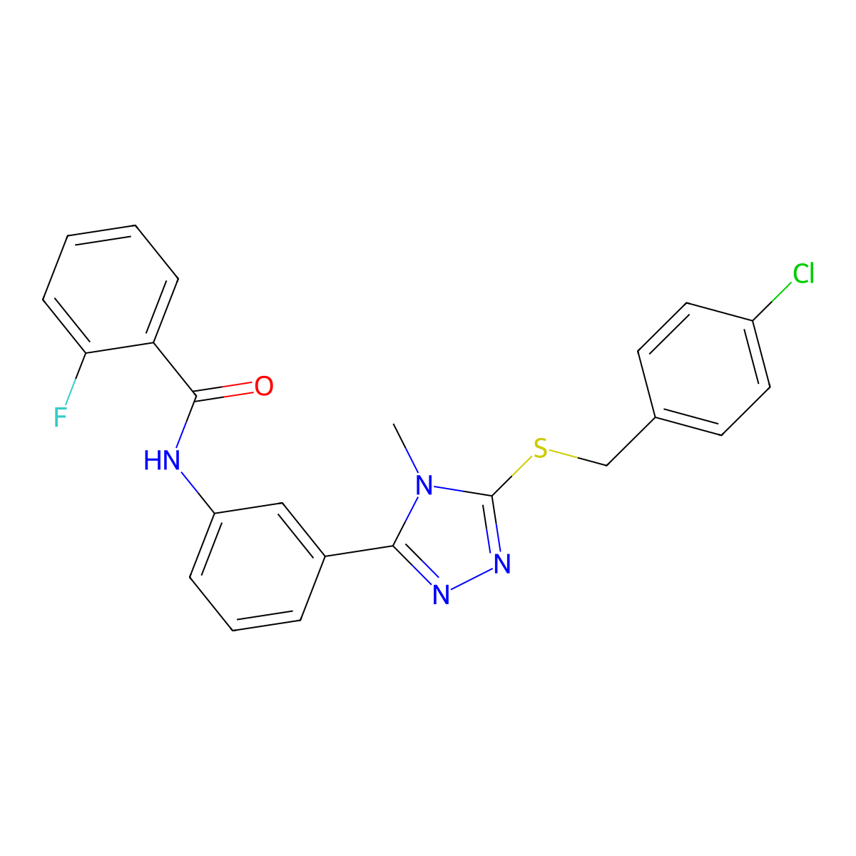 N-[3-[5-[(4-chlorophenyl)methylsulfanyl]-4-methyl-1,2,4-triazol-3-yl]phenyl]-2-fluorobenzamide molecular structure, CAS 425668-15-1