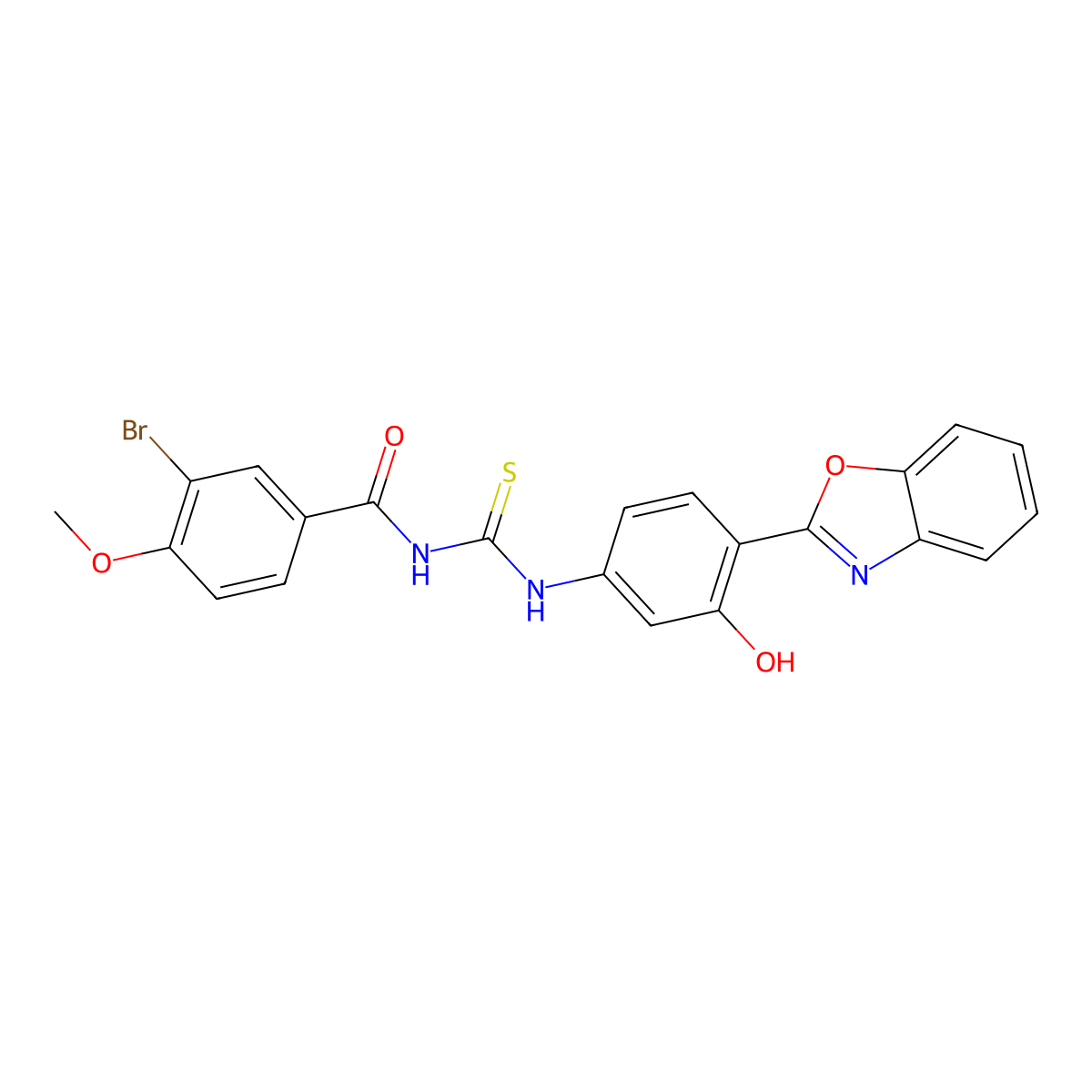 N-{[4-(1,3-benzoxazol-2-yl)-3-hydroxyphenyl]carbamothioyl}-3-bromo-4-methoxybenzamide molecular structure, CAS 425668-54-8