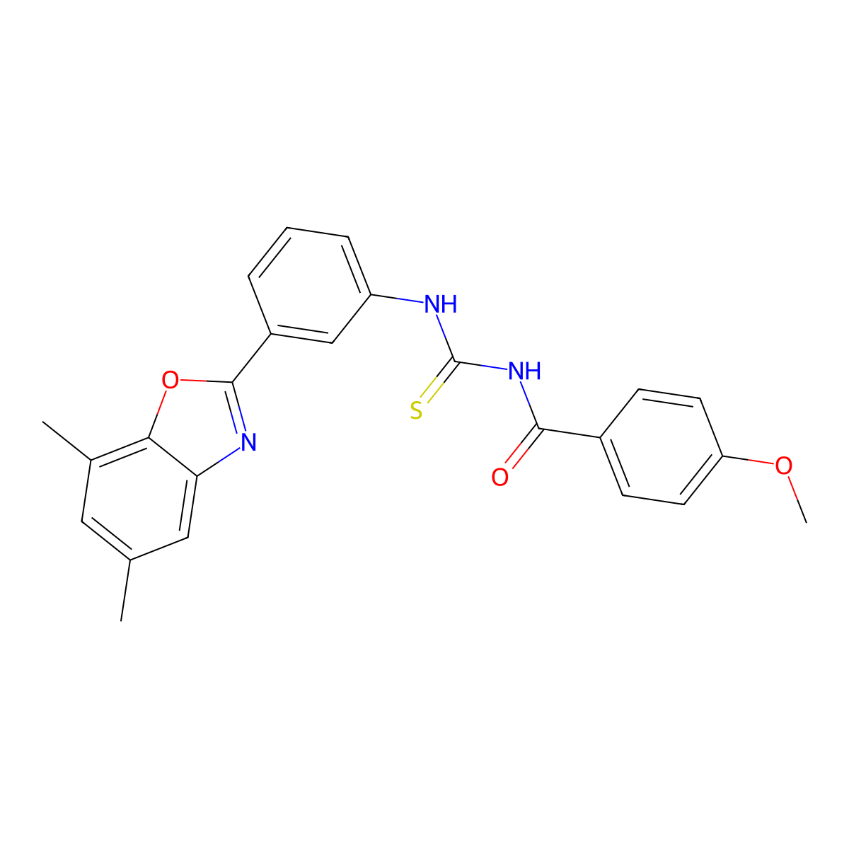 N-[[3-(5,7-dimethyl-1,3-benzoxazol-2-yl)phenyl]carbamothioyl]-4-methoxybenzamide molecular structure, CAS 425668-57-1