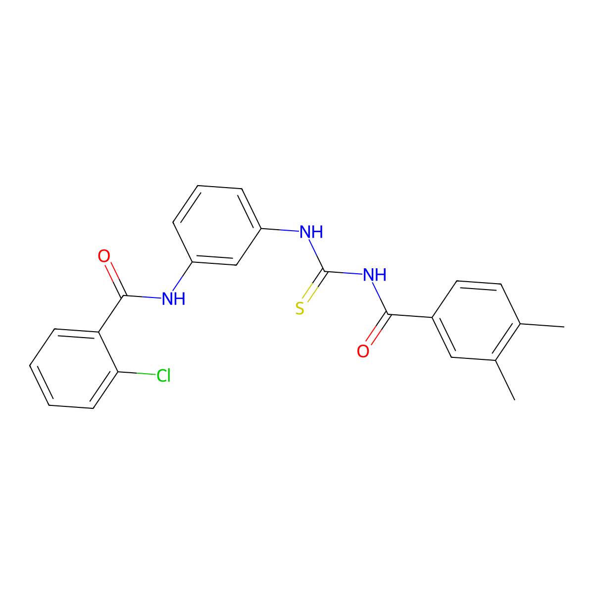 2-chloro-N-[3-({[(3,4-dimethylbenzoyl)amino]carbothioyl}amino)phenyl]benzamide molecular structure, CAS 425668-63-9