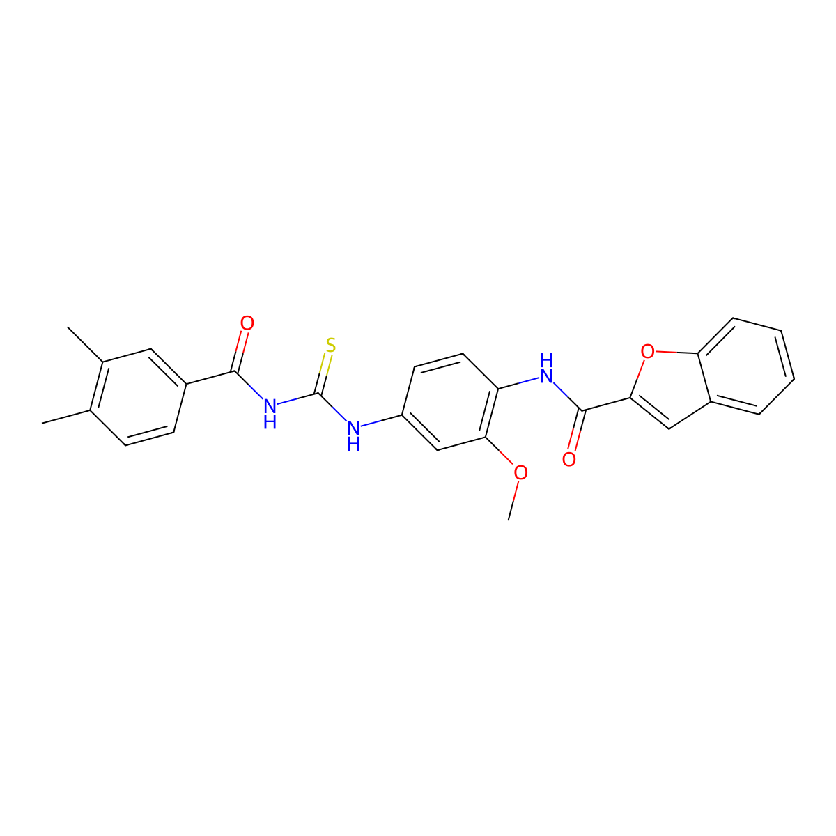N-[4-[(3,4-dimethylbenzoyl)carbamothioylamino]-2-methoxyphenyl]-1-benzofuran-2-carboxamide molecular structure, CAS 425668-68-4