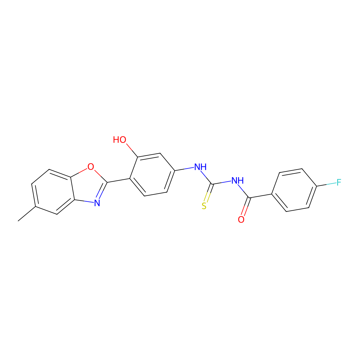 4-fluoro-N-{[3-hydroxy-4-(5-methyl-1,3-benzoxazol-2-yl)phenyl]carbamothioyl}benzamide molecular structure, CAS 425668-69-5