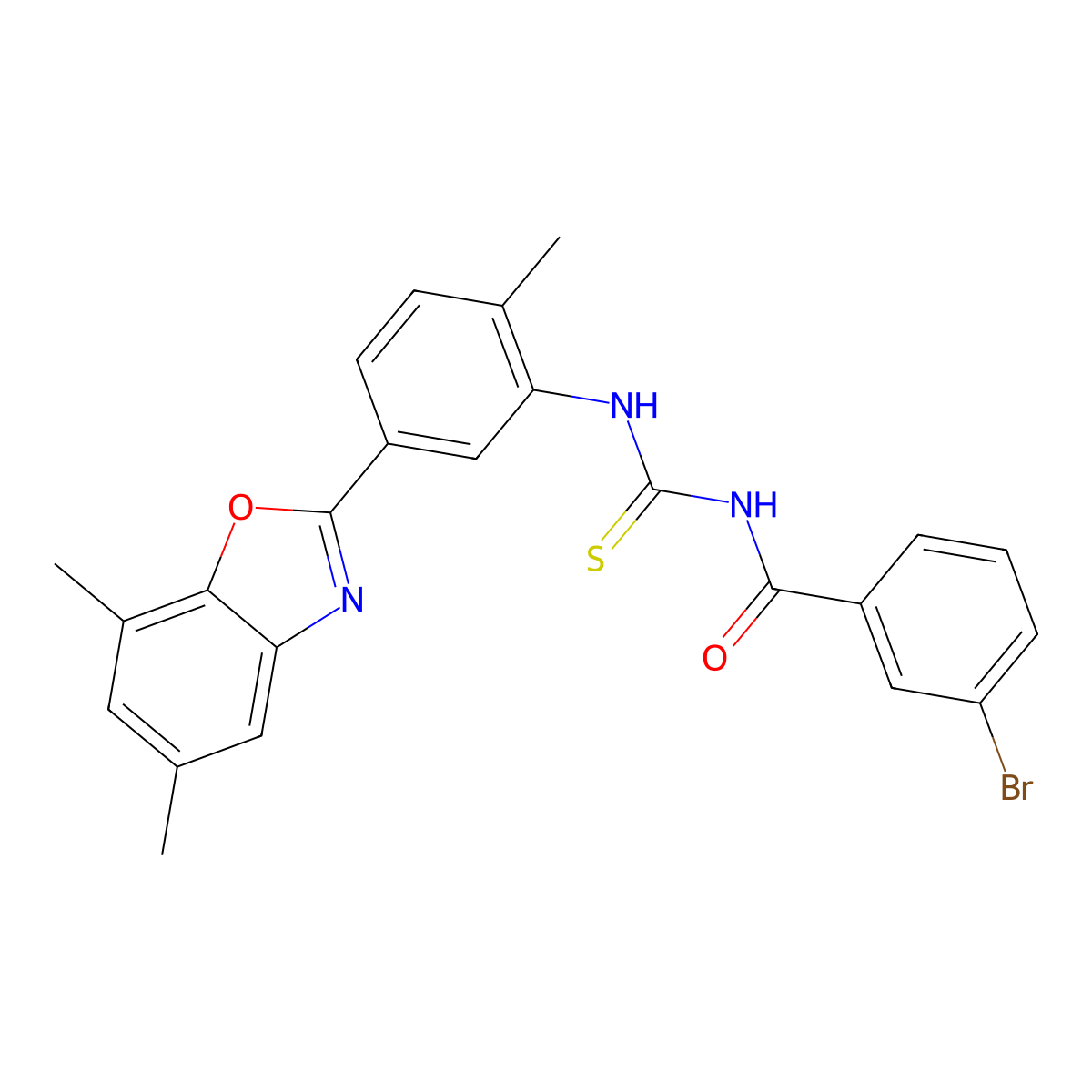 3-bromo-N-[[5-(5,7-dimethyl-1,3-benzoxazol-2-yl)-2-methylphenyl]carbamothioyl]benzamide molecular structure, CAS 425668-97-9