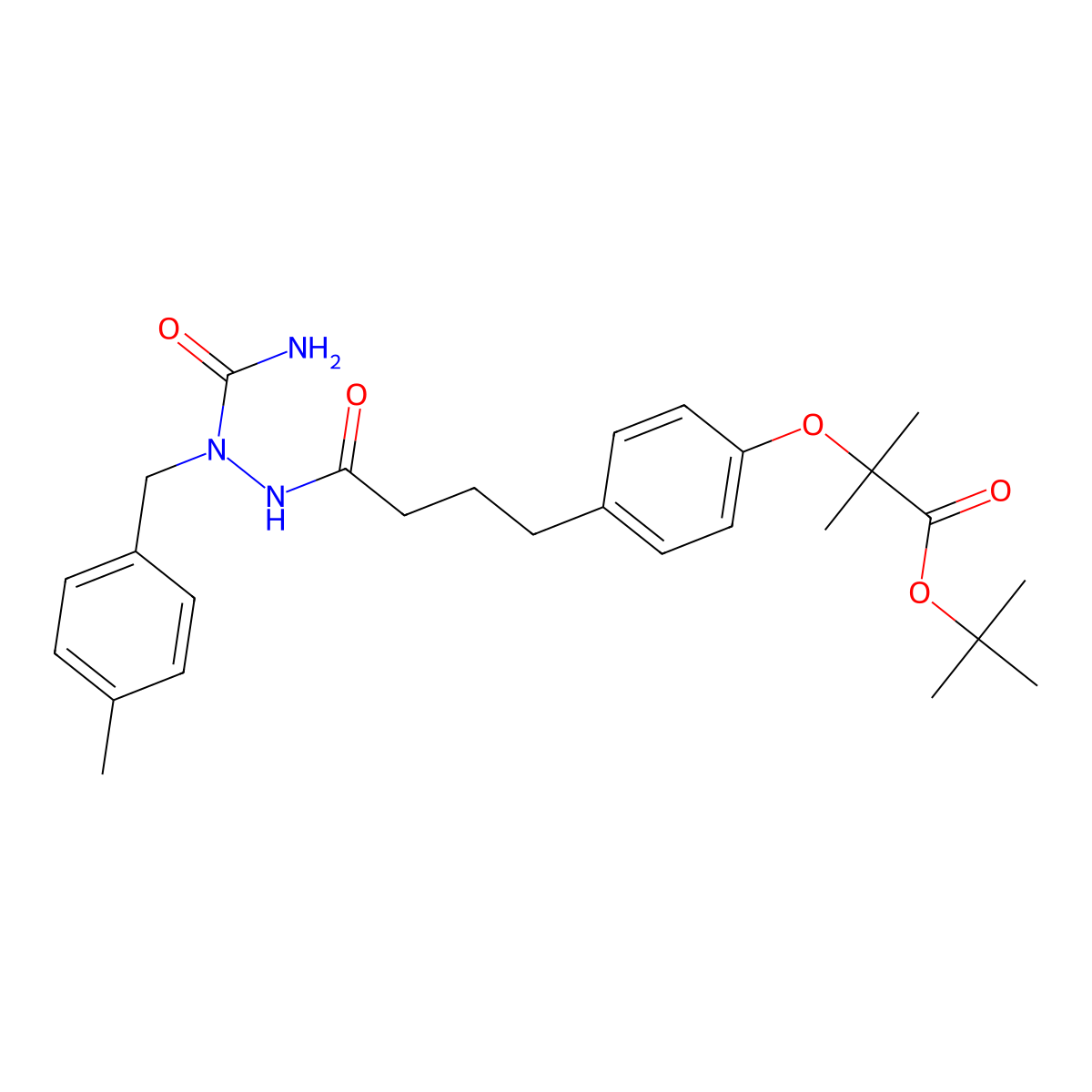 Tert-butyl 2-[4-[4-[2-carbamoyl-2-[(4-methylphenyl)methyl]hydrazinyl]-4-oxobutyl]phenoxy]-2-methylpropanoate molecular structure, CAS 425674-20-0