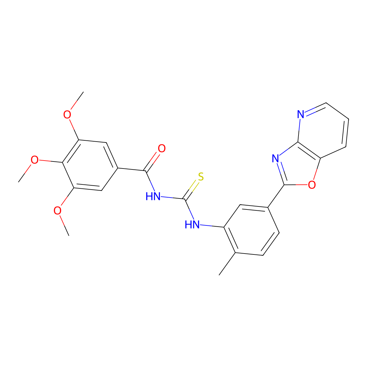 3,4,5-trimethoxy-N-[[2-methyl-5-([1,3]oxazolo[4,5-b]pyridin-2-yl)phenyl]carbamothioyl]benzamide molecular structure, CAS 425676-27-3