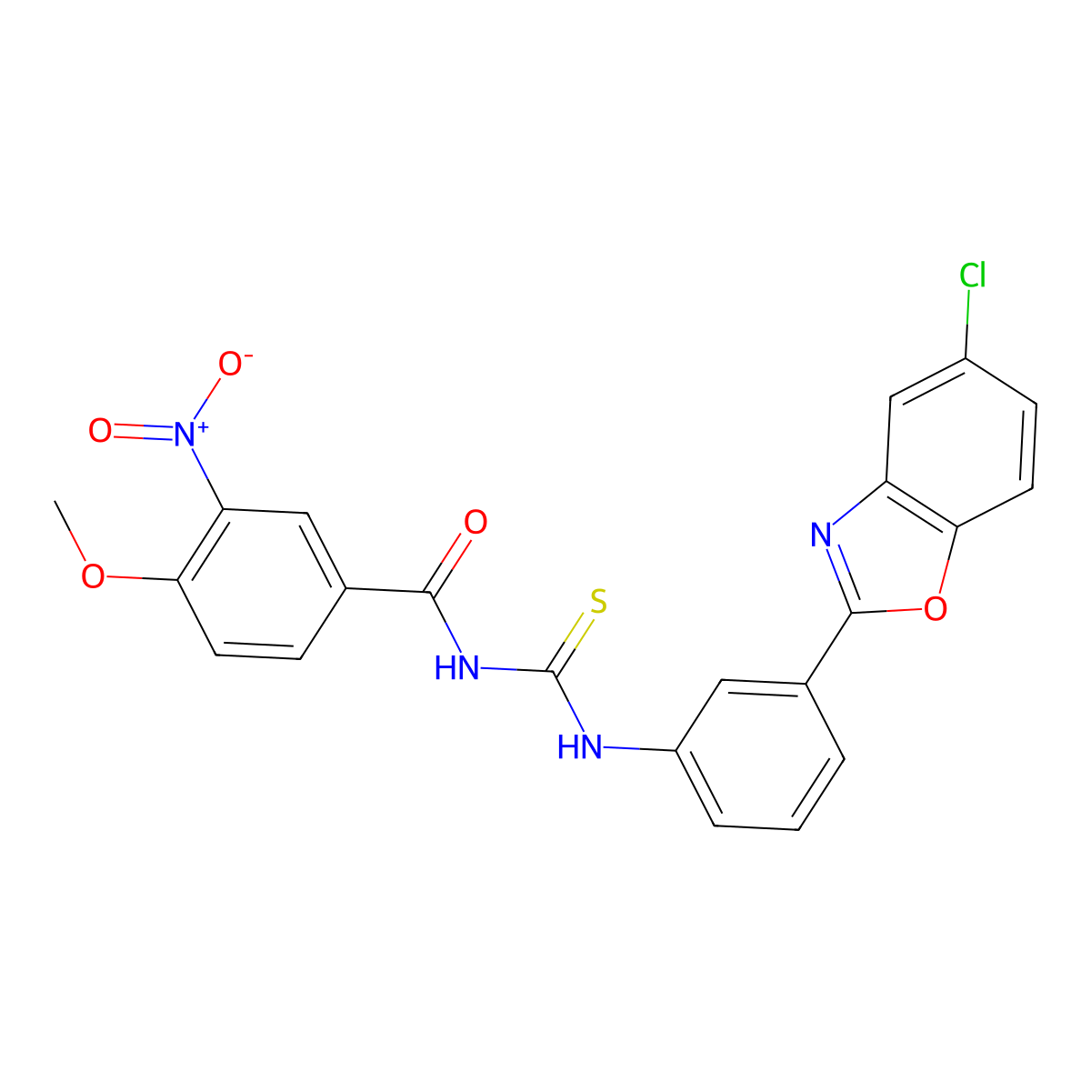 N-[[3-(5-chloro-1,3-benzoxazol-2-yl)phenyl]carbamothioyl]-4-methoxy-3-nitrobenzamide molecular structure, CAS 425676-60-4