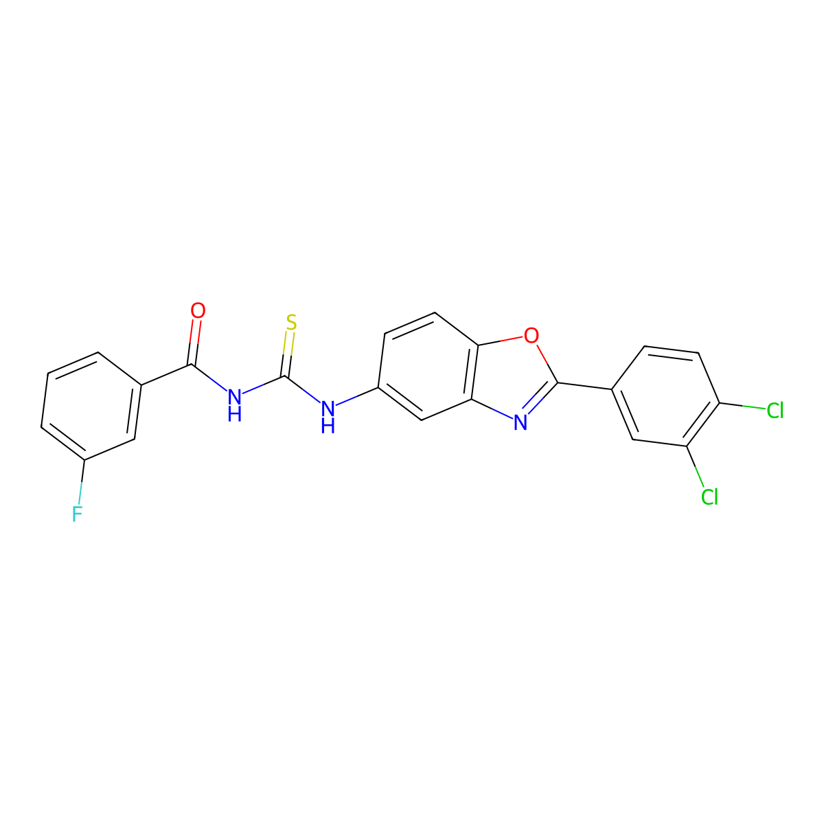 N-[[2-(3,4-dichlorophenyl)-1,3-benzoxazol-5-yl]carbamothioyl]-3-fluorobenzamide molecular structure, CAS 425676-72-8