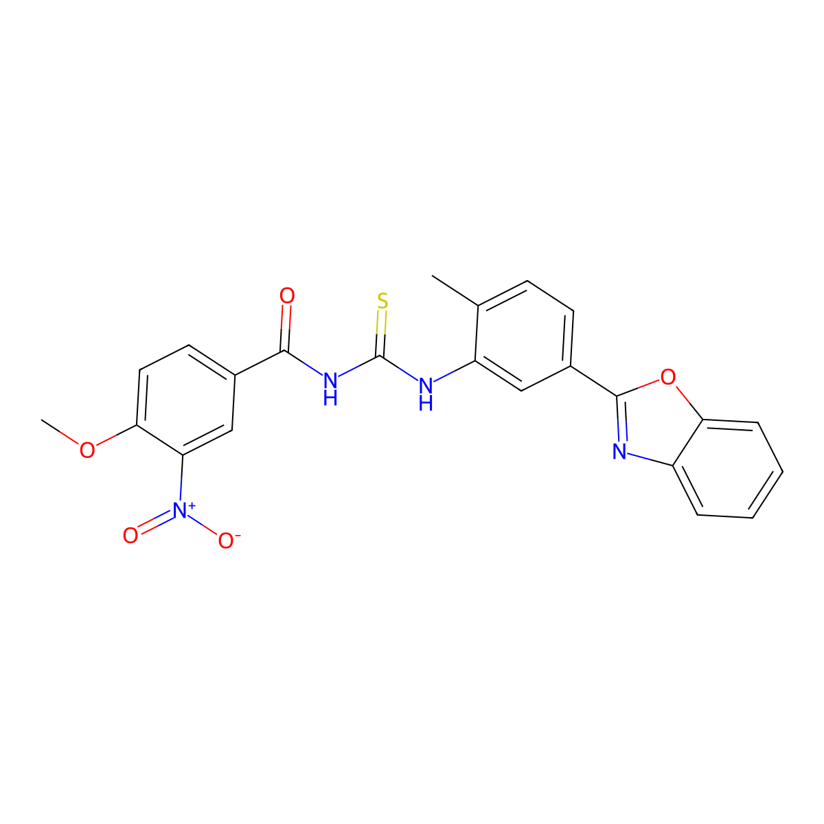 N-[[5-(1,3-benzoxazol-2-yl)-2-methylphenyl]carbamothioyl]-4-methoxy-3-nitrobenzamide molecular structure, CAS 425676-82-0
