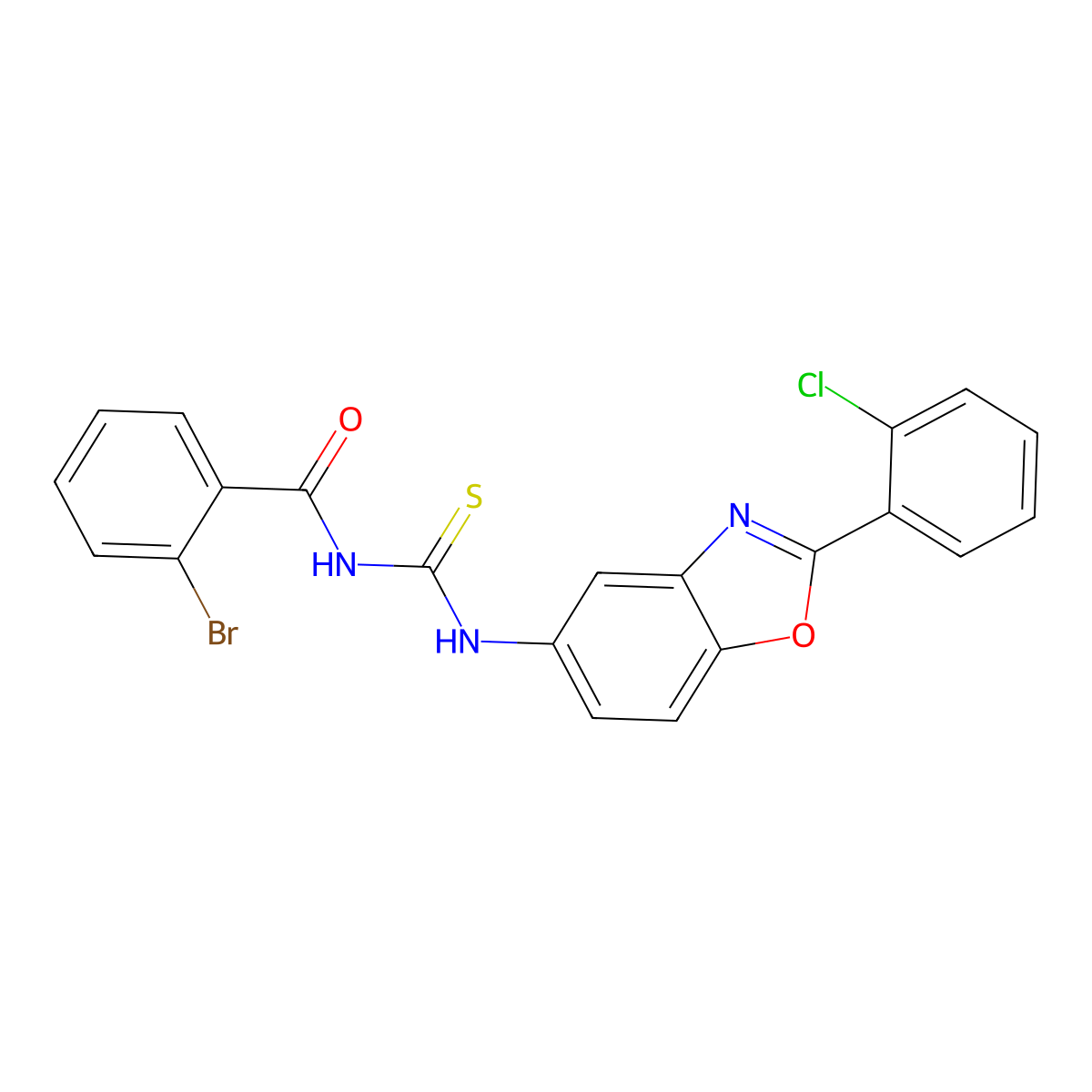 2-bromo-N-[[2-(2-chlorophenyl)-1,3-benzoxazol-5-yl]carbamothioyl]benzamide molecular structure, CAS 425676-85-3
