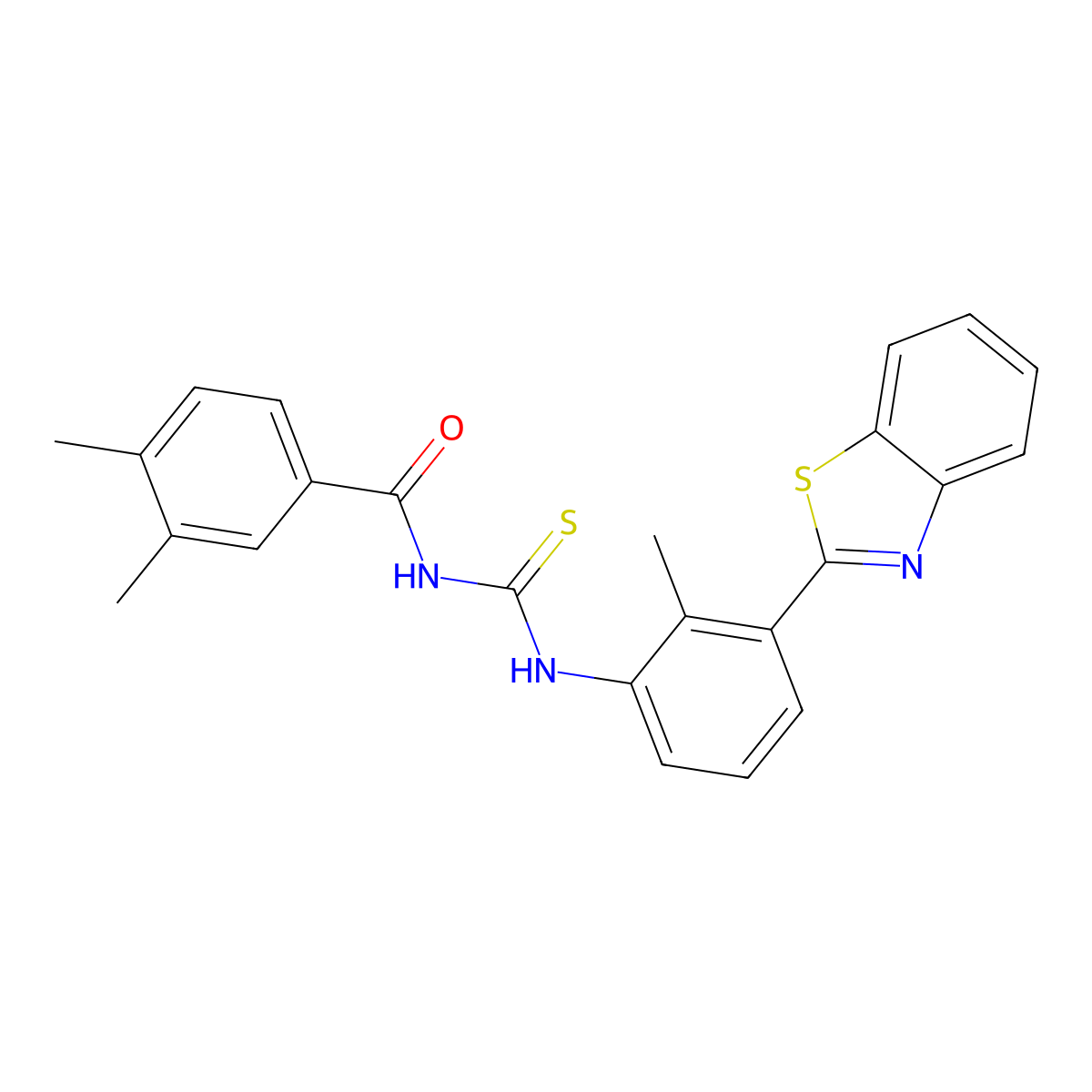N-[[3-(1,3-benzothiazol-2-yl)-2-methylphenyl]carbamothioyl]-3,4-dimethylbenzamide molecular structure, CAS 425676-97-7