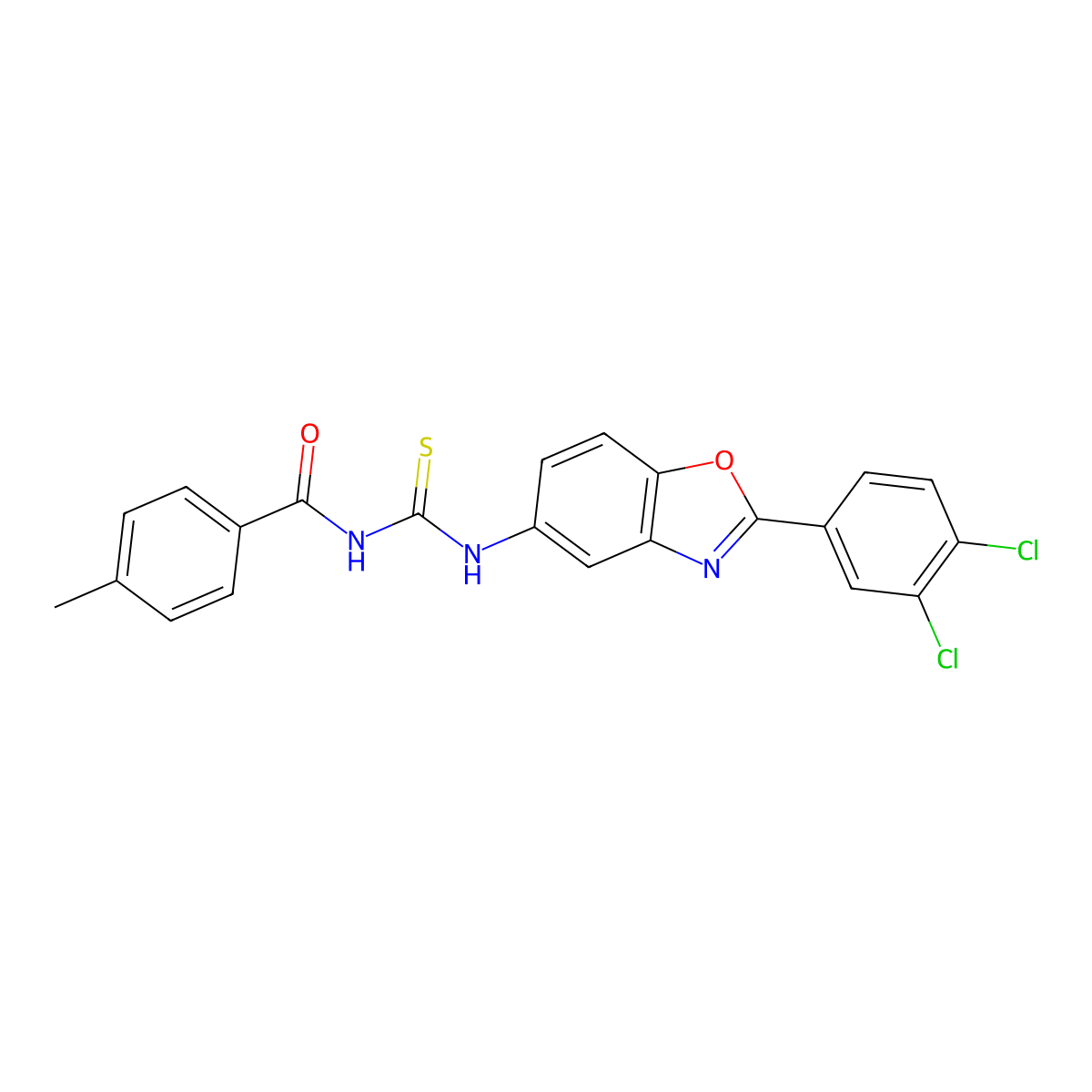 N-[[2-(3,4-dichlorophenyl)-1,3-benzoxazol-5-yl]carbamothioyl]-4-methylbenzamide molecular structure, CAS 425677-07-2