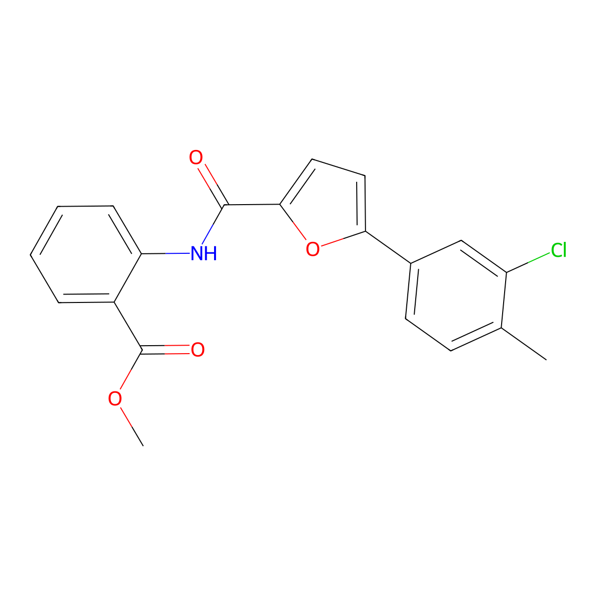 Methyl 2-({[5-(3-chloro-4-methylphenyl)furan-2-yl]carbonyl}amino)benzoate molecular structure, CAS 425677-10-7