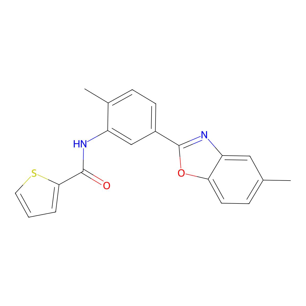 N-[2-methyl-5-(5-methyl-1,3-benzoxazol-2-yl)phenyl]thiophene-2-carboxamide molecular structure, CAS 425677-56-1