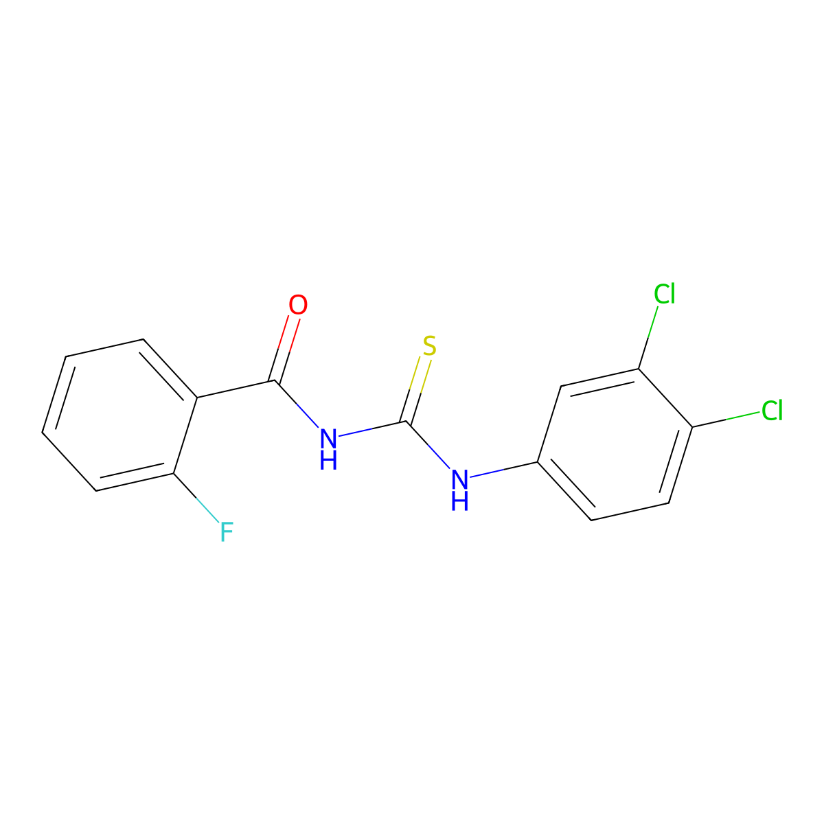 N-[(3,4-dichlorophenyl)carbamothioyl]-2-fluorobenzamide molecular structure, CAS 425677-57-2