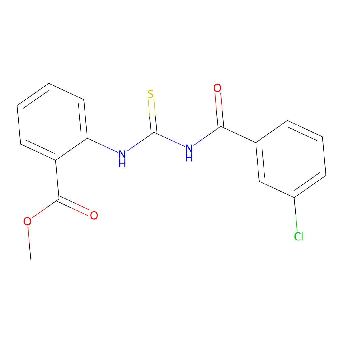 Methyl 2-({[(3-chlorophenyl)carbonyl]carbamothioyl}amino)benzoate molecular structure, CAS 425677-59-4