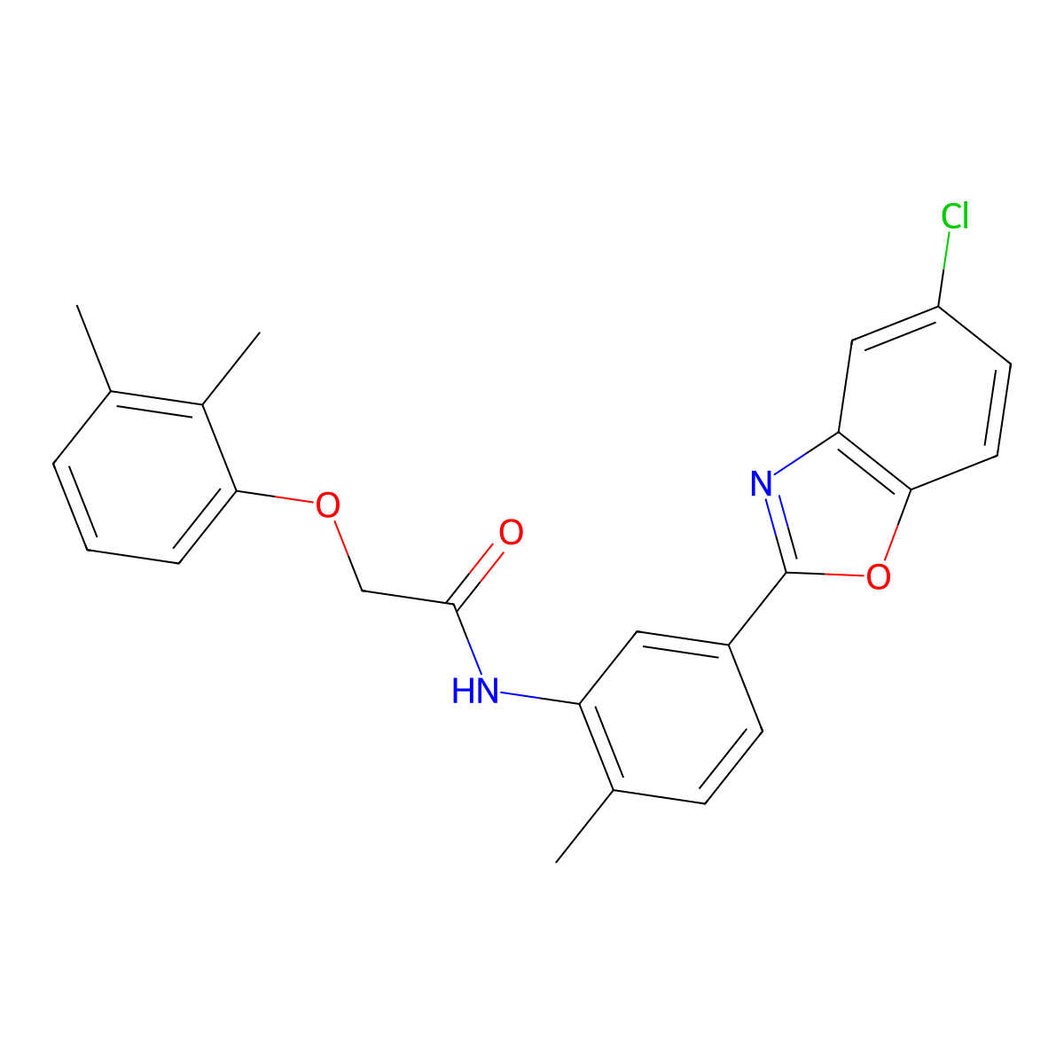 N-[5-(5-chloro-1,3-benzoxazol-2-yl)-2-methylphenyl]-2-(2,3-dimethylphenoxy)acetamide molecular structure, CAS 425677-79-8