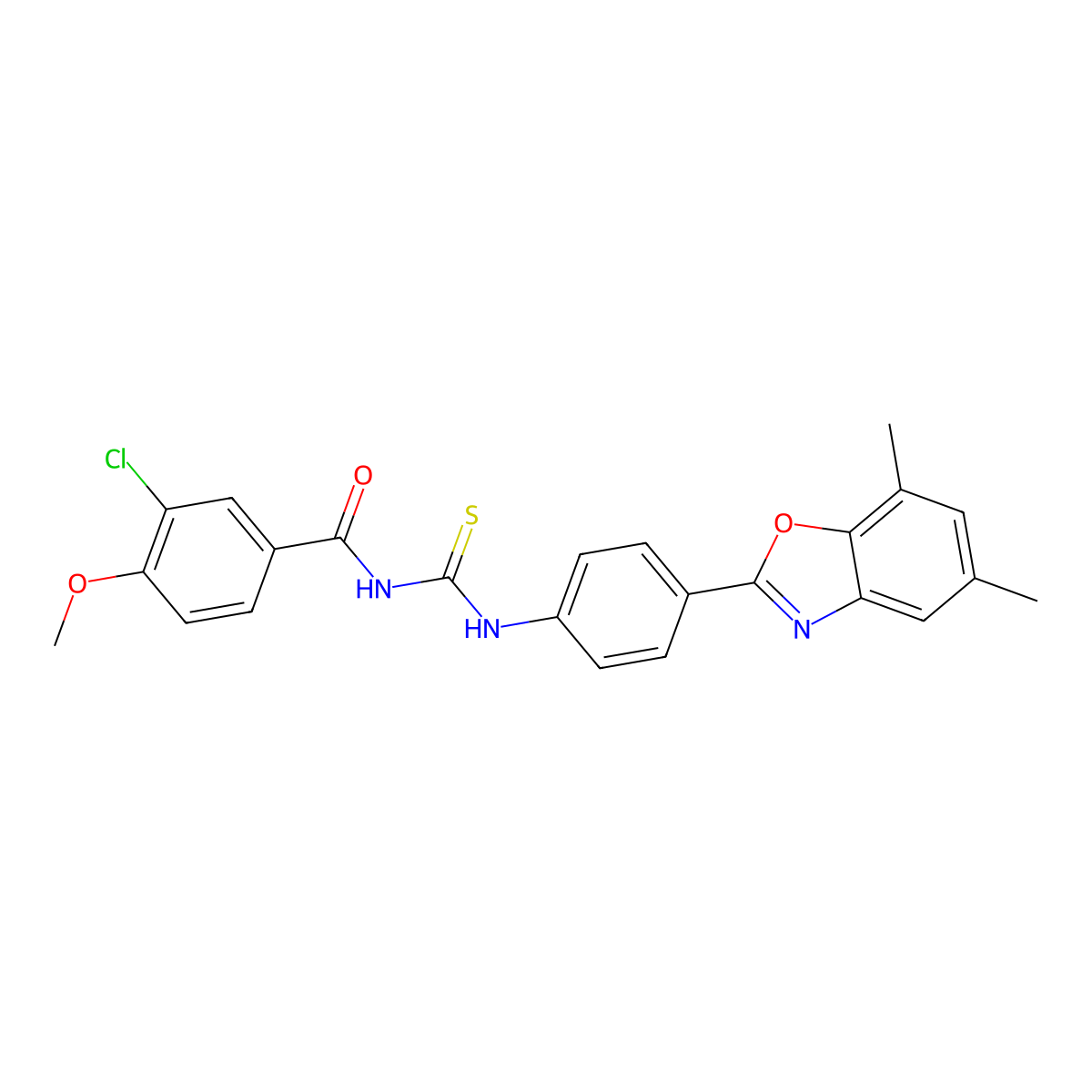 3-chloro-N-[[4-(5,7-dimethyl-1,3-benzoxazol-2-yl)phenyl]carbamothioyl]-4-methoxybenzamide molecular structure, CAS 425677-97-0