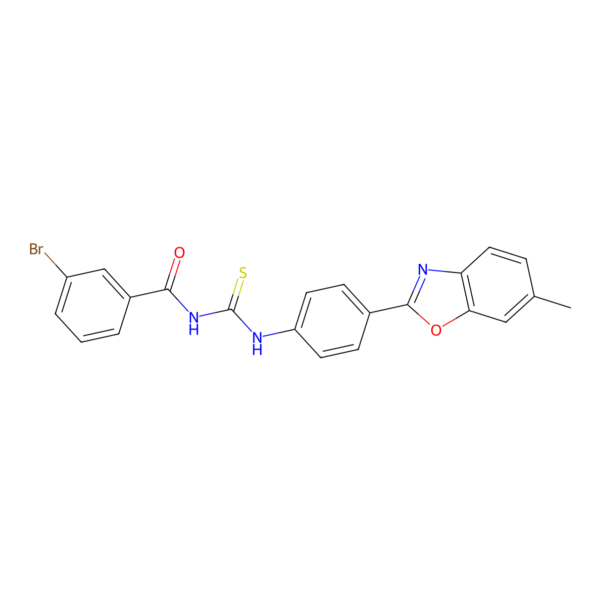 3-bromo-N-[[4-(6-methyl-1,3-benzoxazol-2-yl)phenyl]carbamothioyl]benzamide molecular structure, CAS 425678-30-4