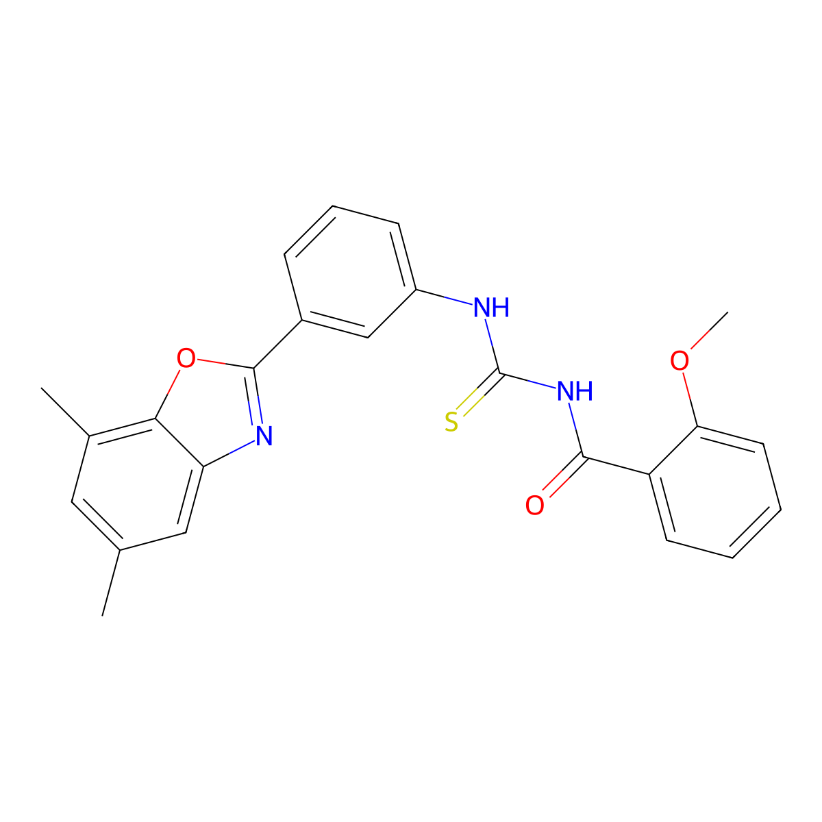 N-[[3-(5,7-dimethyl-1,3-benzoxazol-2-yl)phenyl]carbamothioyl]-2-methoxybenzamide molecular structure, CAS 425678-34-8