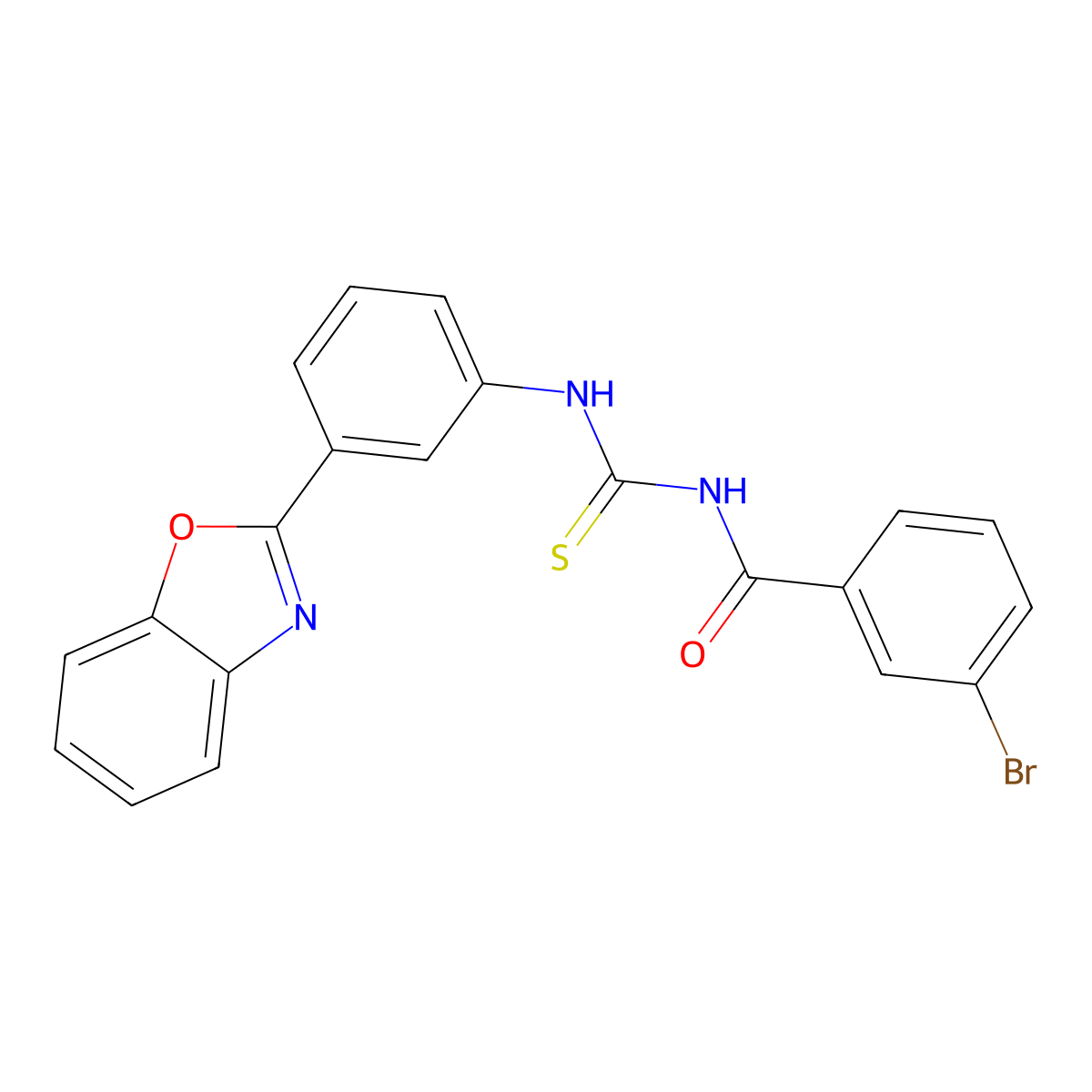 N-[[3-(1,3-benzoxazol-2-yl)phenyl]carbamothioyl]-3-bromobenzamide molecular structure, CAS 425678-50-8