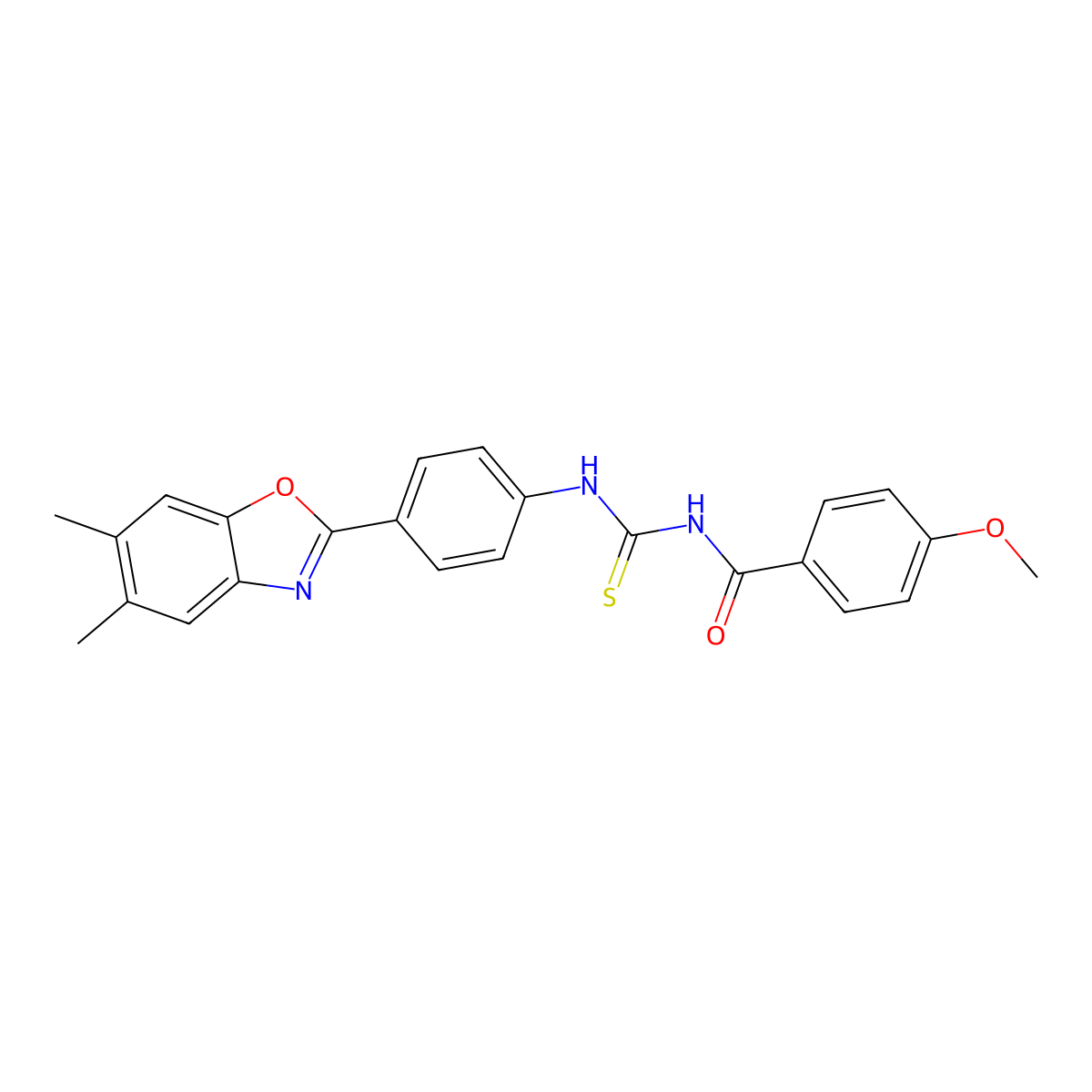 N-[[4-(5,6-dimethyl-1,3-benzoxazol-2-yl)phenyl]carbamothioyl]-4-methoxybenzamide molecular structure, CAS 425678-82-6