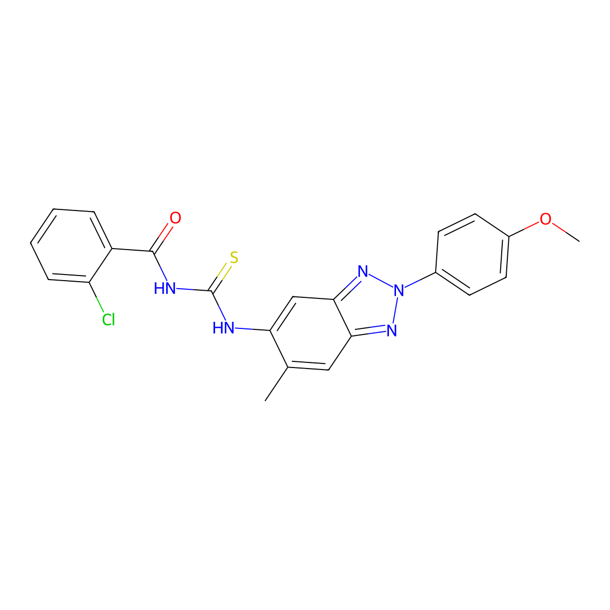 2-chloro-N-[[2-(4-methoxyphenyl)-6-methylbenzotriazol-5-yl]carbamothioyl]benzamide molecular structure, CAS 425679-25-0