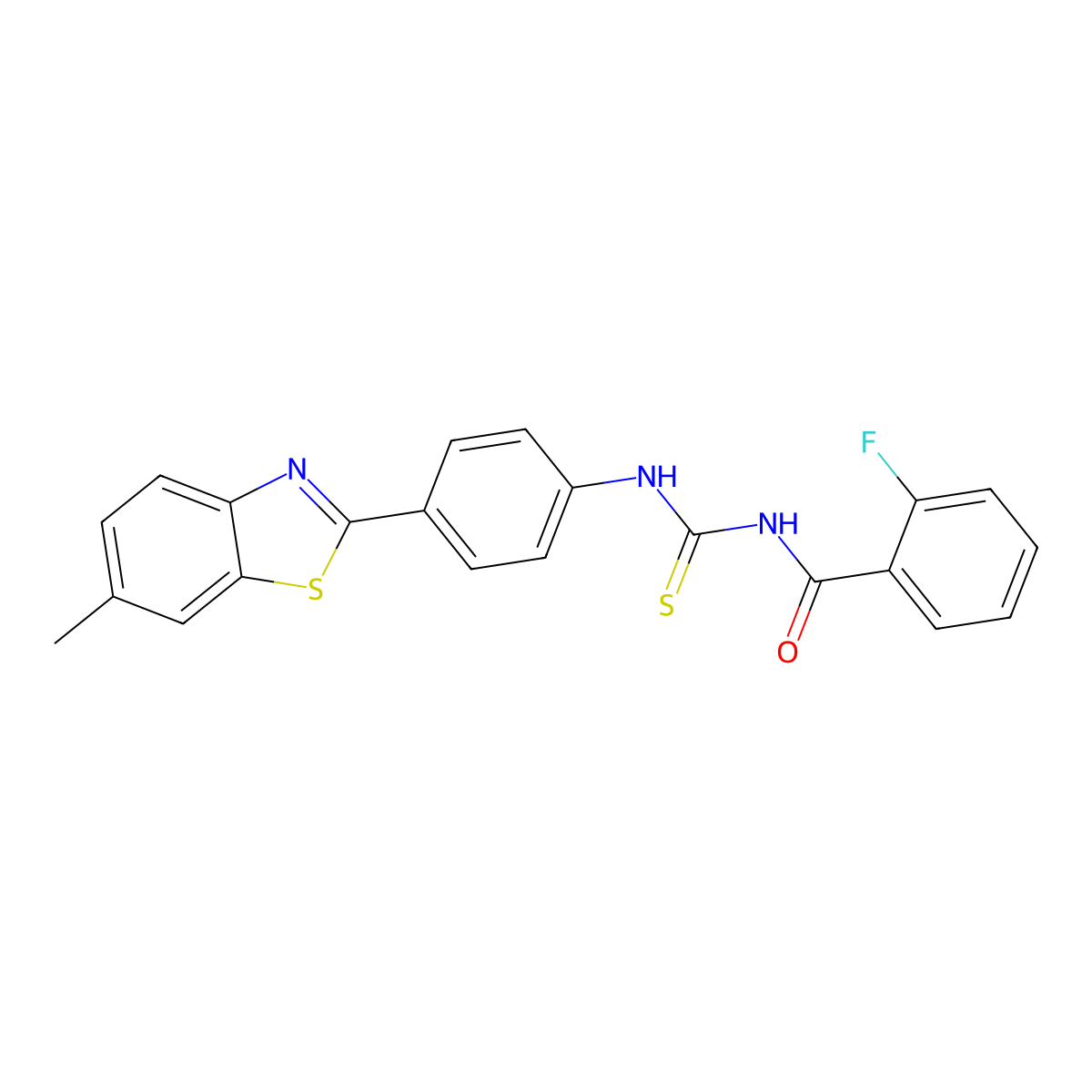 2-fluoro-N-[[4-(6-methyl-1,3-benzothiazol-2-yl)phenyl]carbamothioyl]benzamide molecular structure, CAS 425679-30-7