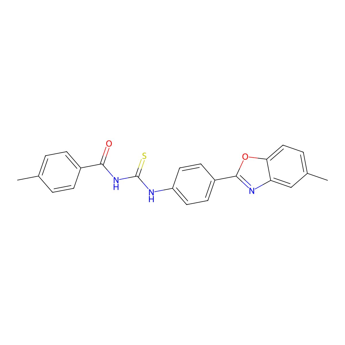 4-methyl-N-[[4-(5-methyl-1,3-benzoxazol-2-yl)phenyl]carbamothioyl]benzamide molecular structure, CAS 425679-33-0