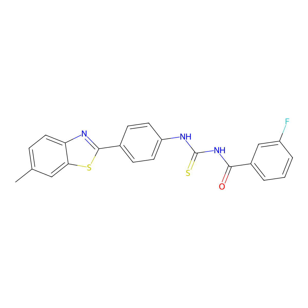 3-fluoro-N-[[4-(6-methyl-1,3-benzothiazol-2-yl)phenyl]carbamothioyl]benzamide molecular structure, CAS 425679-39-6