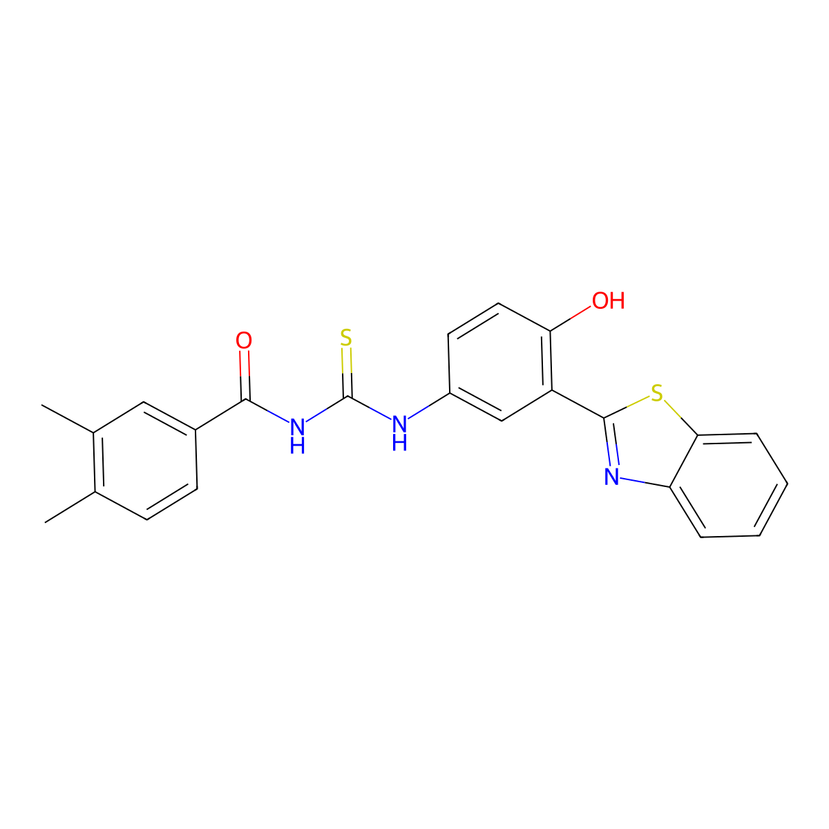 N-{[3-(1,3-benzothiazol-2-yl)-4-hydroxyphenyl]carbamothioyl}-3,4-dimethylbenzamide molecular structure, CAS 425679-40-9