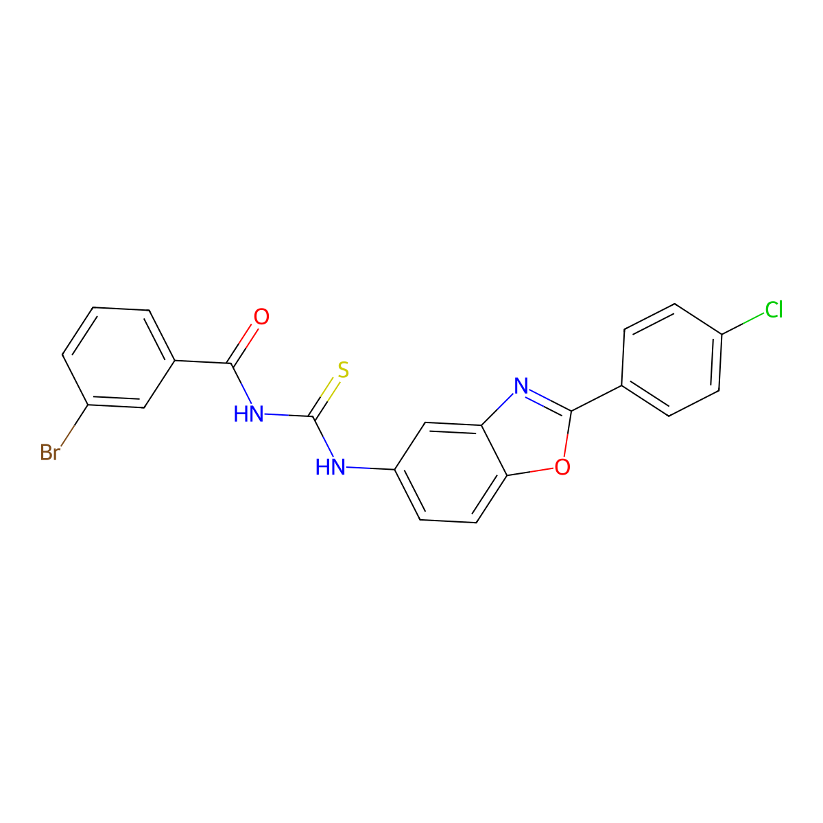 3-bromo-N-[[2-(4-chlorophenyl)-1,3-benzoxazol-5-yl]carbamothioyl]benzamide molecular structure, CAS 425679-49-8