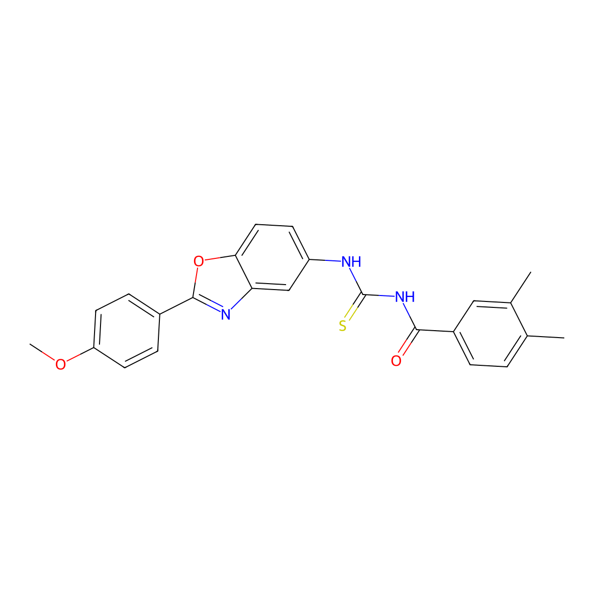 N-[[2-(4-methoxyphenyl)-1,3-benzoxazol-5-yl]carbamothioyl]-3,4-dimethylbenzamide molecular structure, CAS 425679-72-7