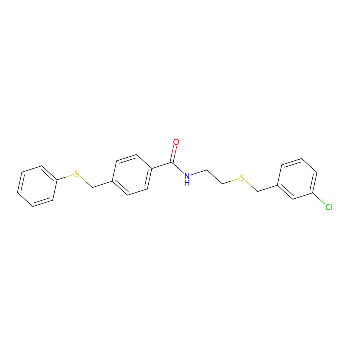 N-[2-[(3-chlorophenyl)methylsulfanyl]ethyl]-4-(phenylsulfanylmethyl)benzamide molecular structure, CAS 425679-76-1