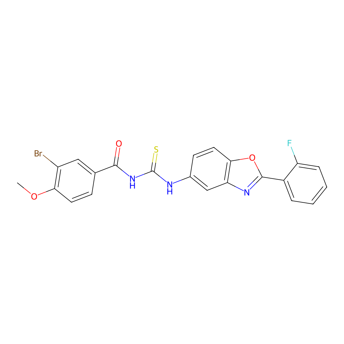 3-bromo-N-[[2-(2-fluorophenyl)-1,3-benzoxazol-5-yl]carbamothioyl]-4-methoxybenzamide molecular structure, CAS 425679-81-8