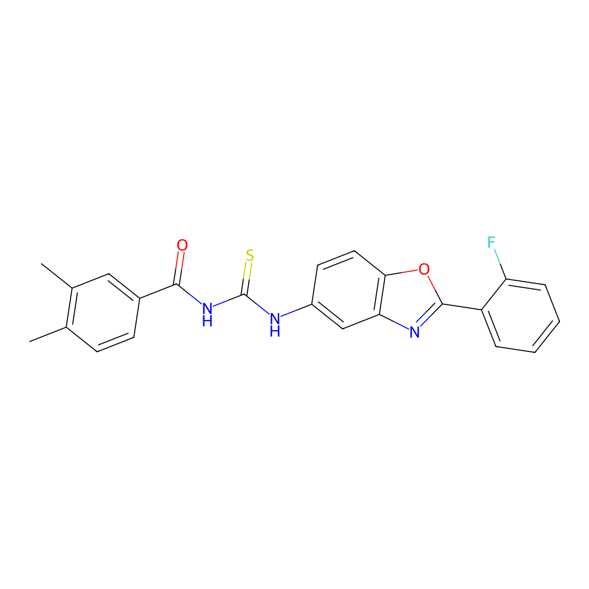 N-[[2-(2-fluorophenyl)-1,3-benzoxazol-5-yl]carbamothioyl]-3,4-dimethylbenzamide molecular structure, CAS 425679-95-4