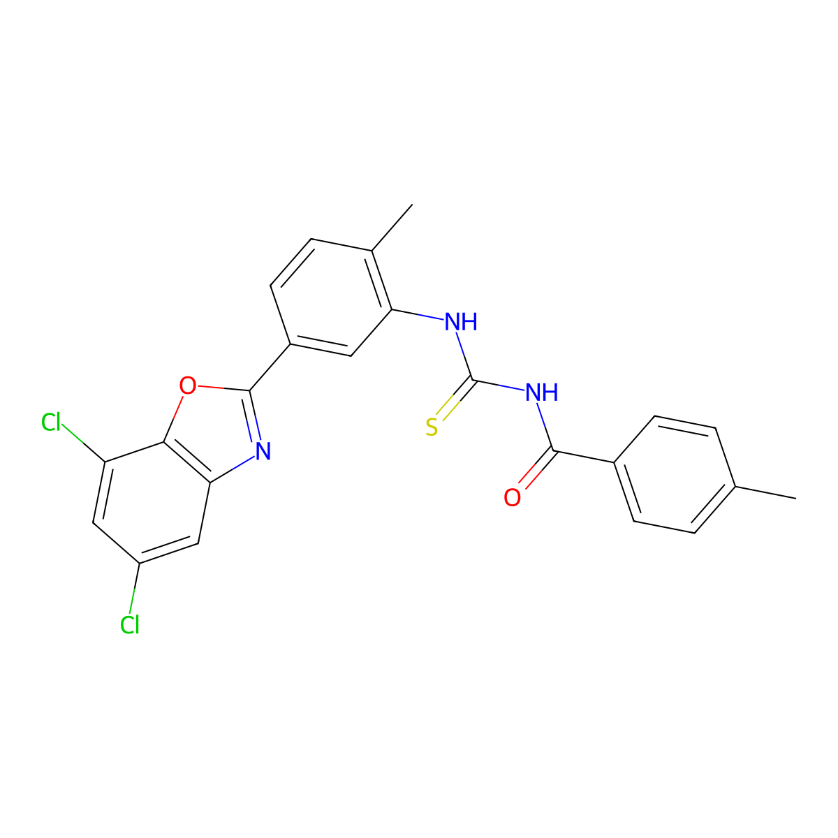 N-[[5-(5,7-dichloro-1,3-benzoxazol-2-yl)-2-methylphenyl]carbamothioyl]-4-methylbenzamide molecular structure, CAS 425679-97-6