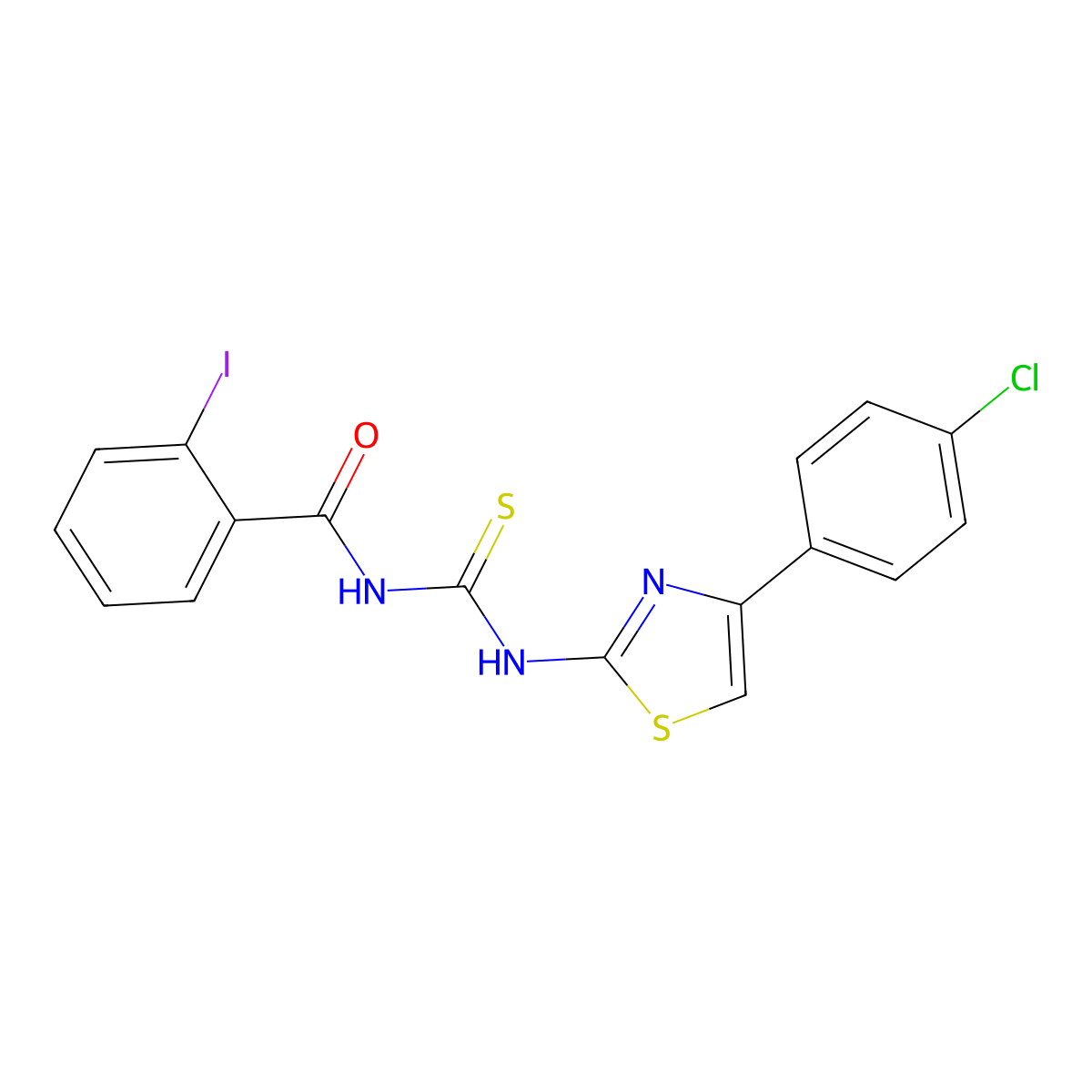 N-[[4-(4-chlorophenyl)-1,3-thiazol-2-yl]carbamothioyl]-2-iodobenzamide molecular structure, CAS 425680-14-4