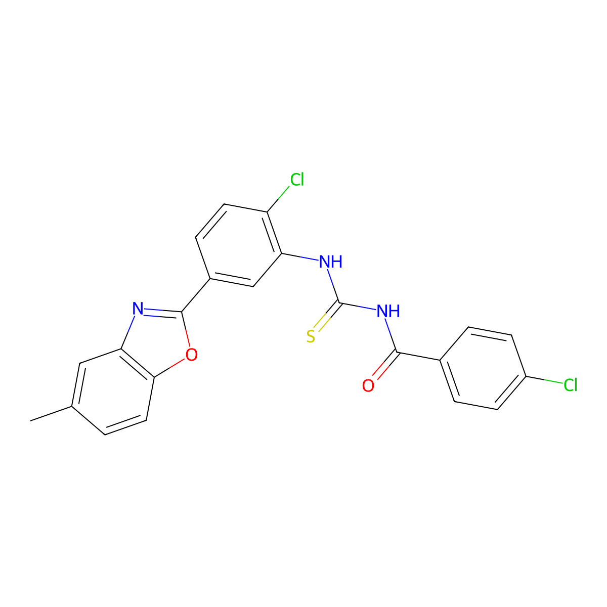 4-chloro-N-{[2-chloro-5-(5-methyl-1,3-benzoxazol-2-yl)phenyl]carbamothioyl}benzamide molecular structure, CAS 425680-15-5