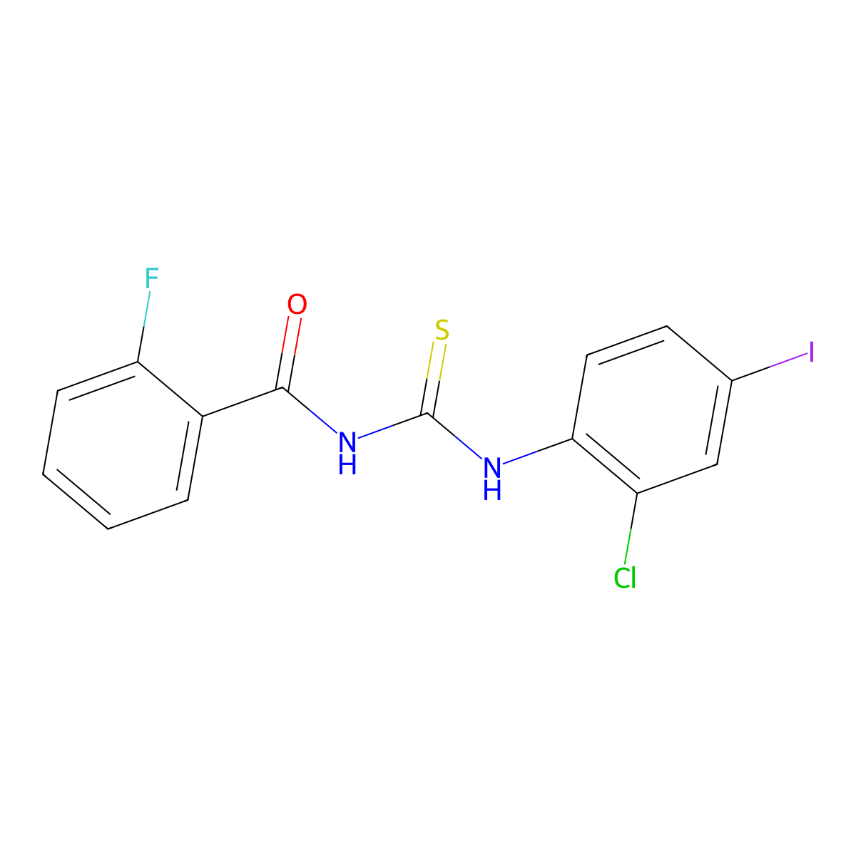 N-[(2-chloro-4-iodophenyl)carbamothioyl]-2-fluorobenzamide molecular structure, CAS 425680-32-6