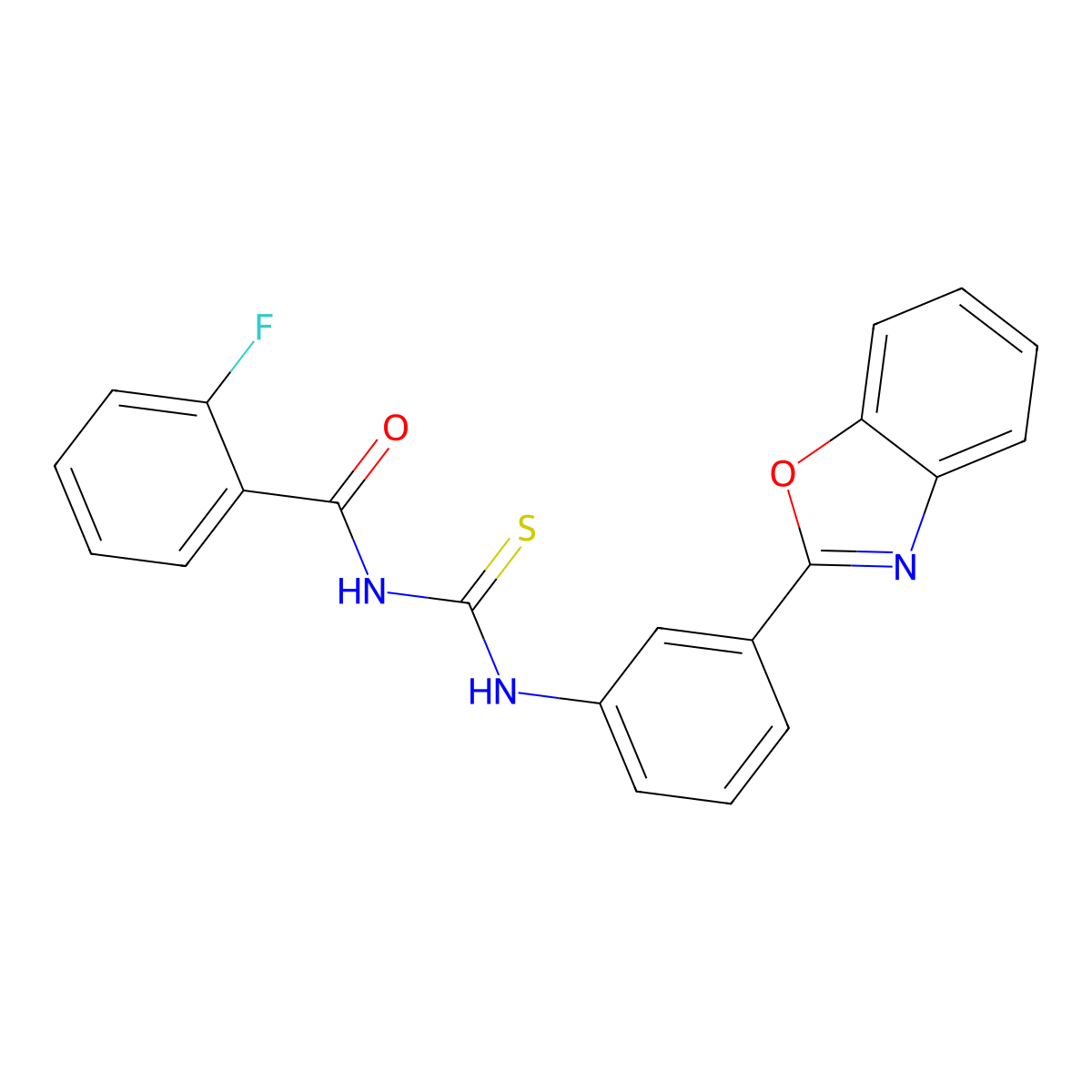 N-[[3-(1,3-benzoxazol-2-yl)phenyl]carbamothioyl]-2-fluorobenzamide molecular structure, CAS 425680-33-7